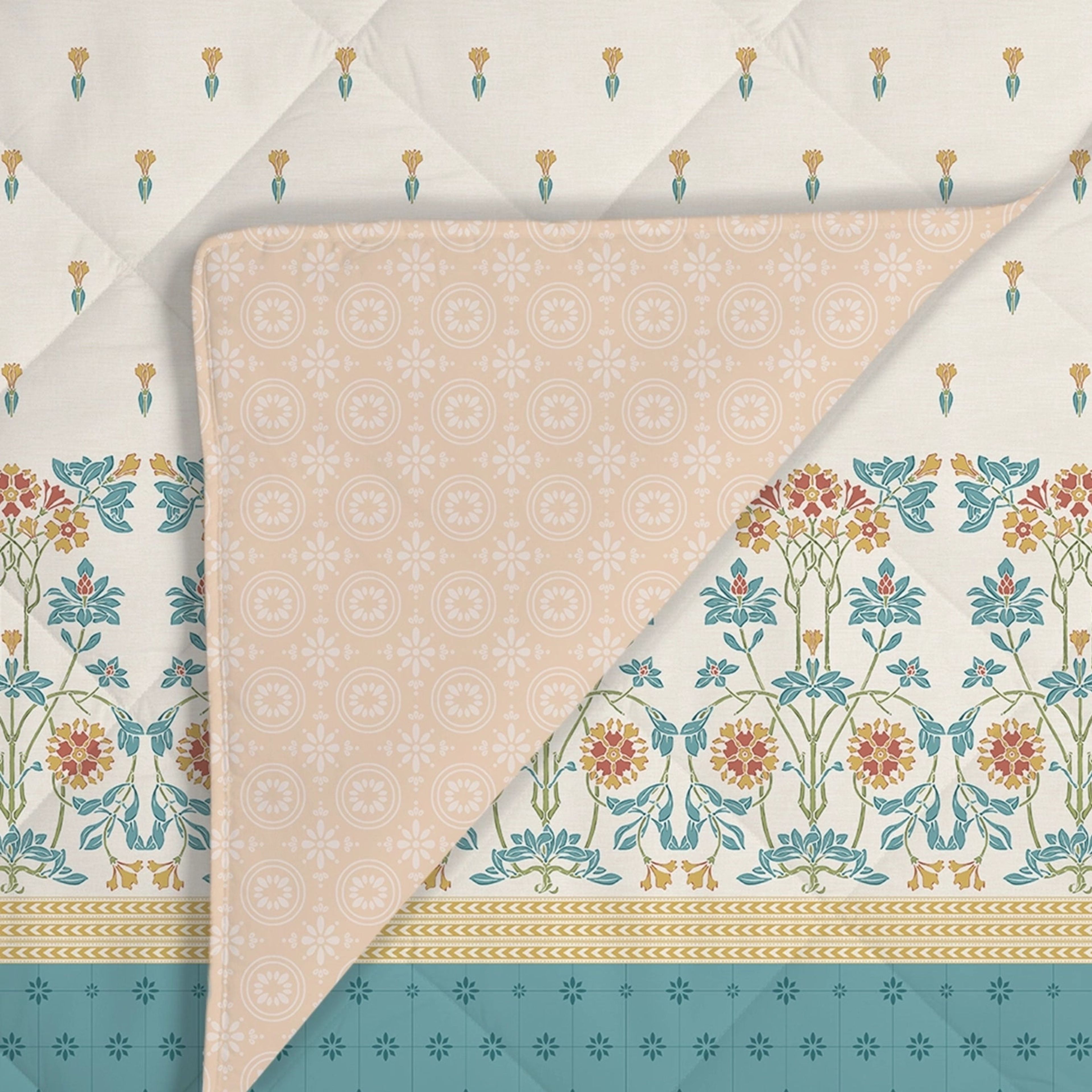 Udyan Tales | Vibrant Ethnic Printed 300 GSM Extra Warm Premium Comforter - Midnight Teal