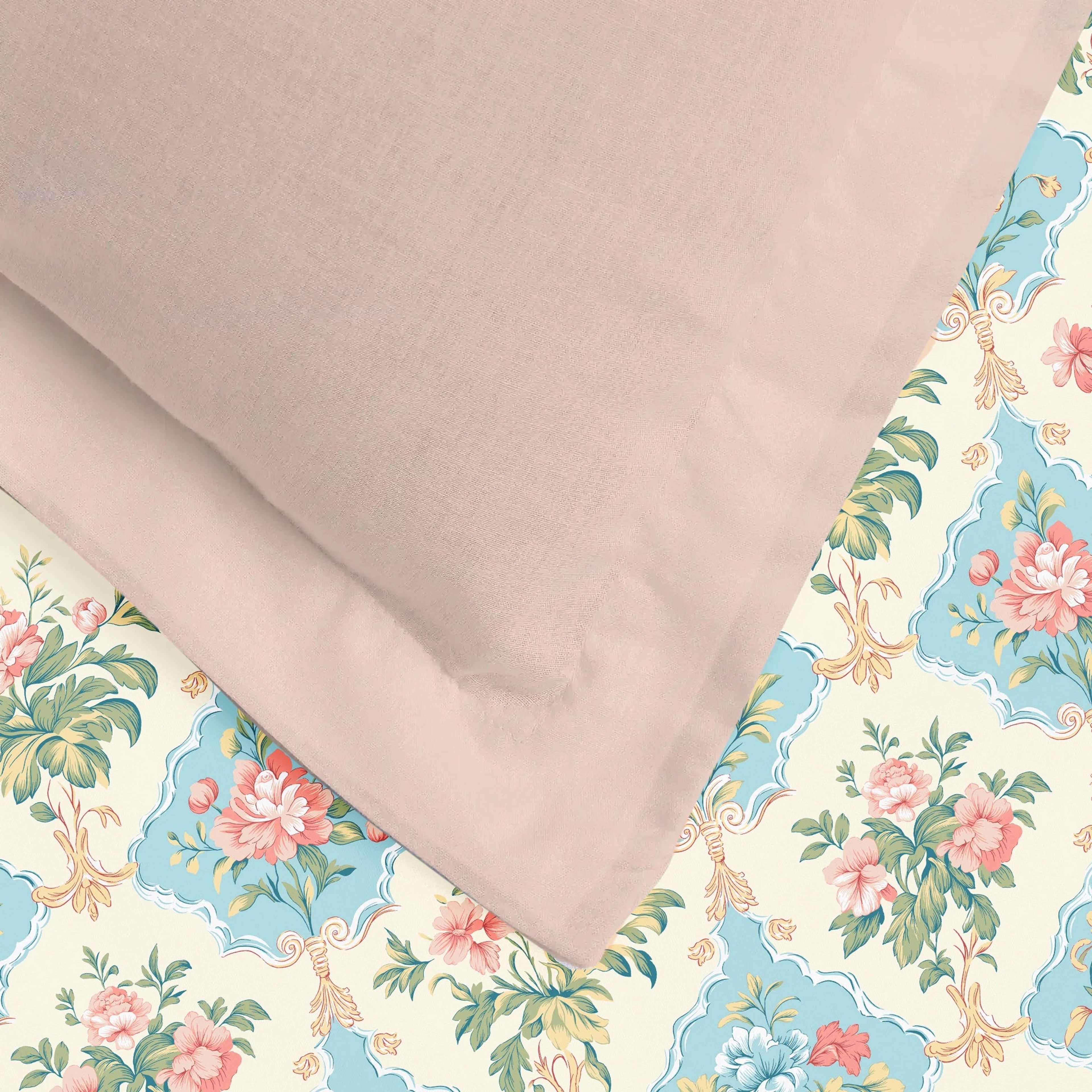 Udyan Tales | Enchanted Floral Printed Cotton Bedsheet Set - Flamingo Pink