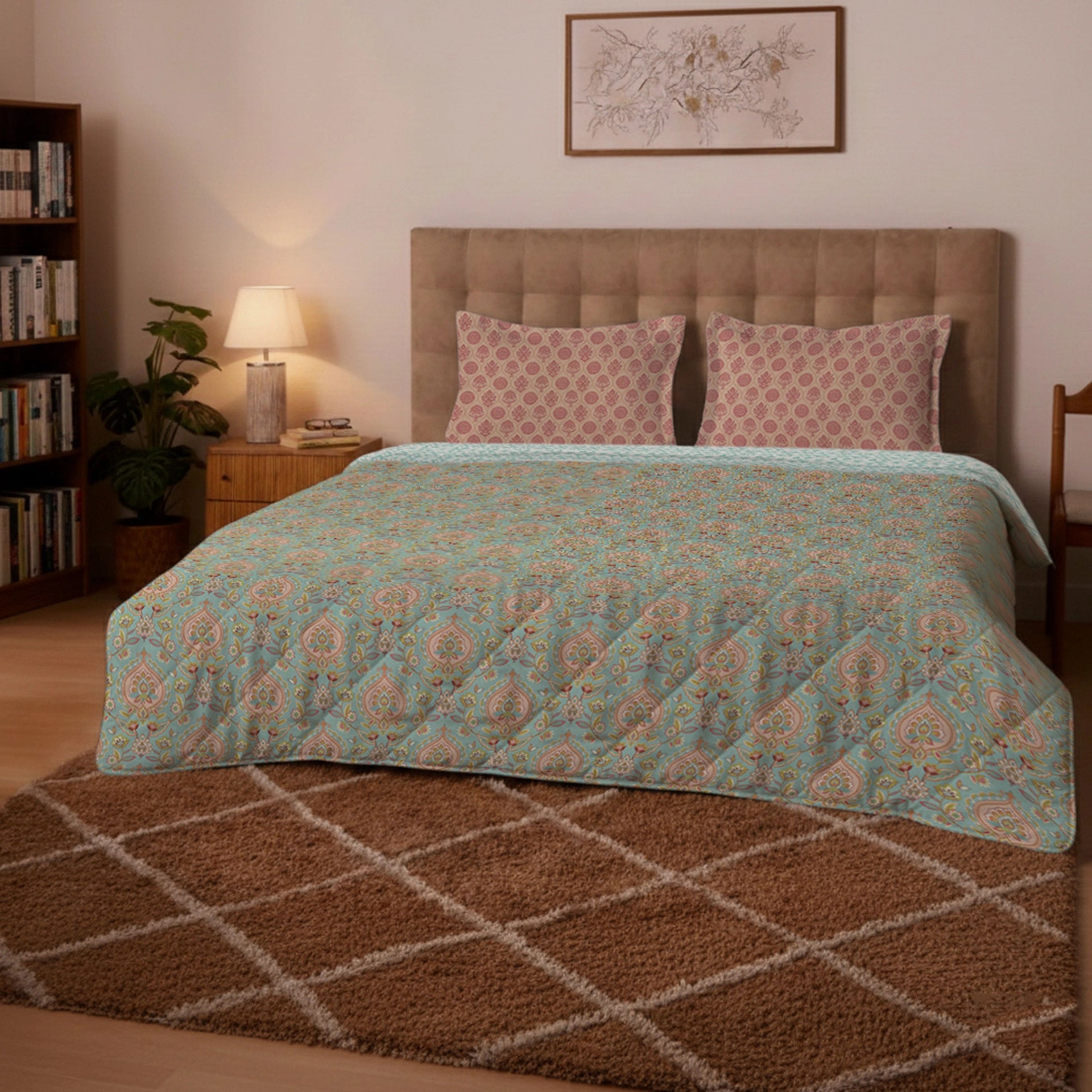 Aangan Weaves | Sage Green Traditional Printed 300 GSM Extra Warm Premium Comforter - Sea Glass