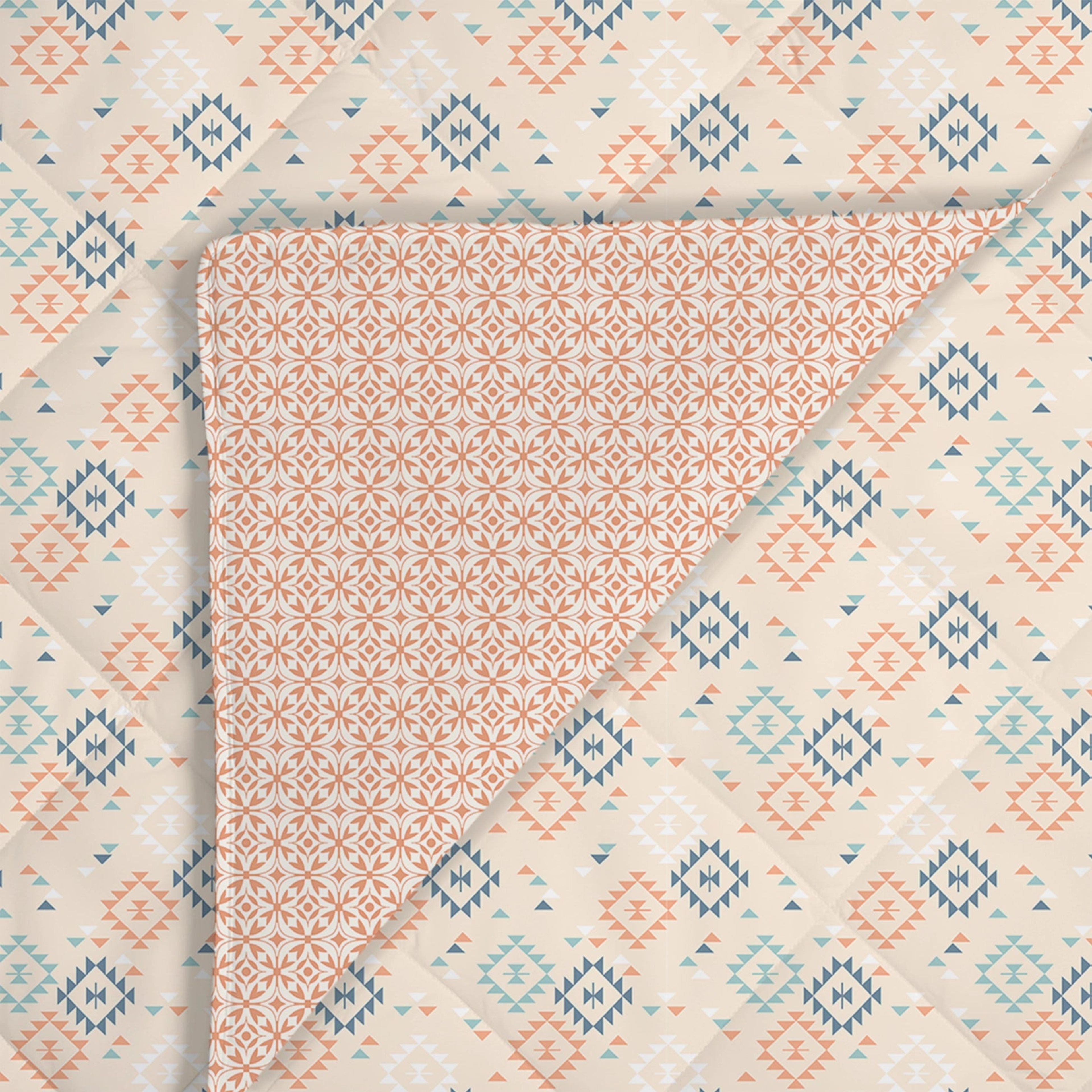 Aangan Weaves | Modern Geometric Printed 150 GSM Reversible Comforter - Rich Teal