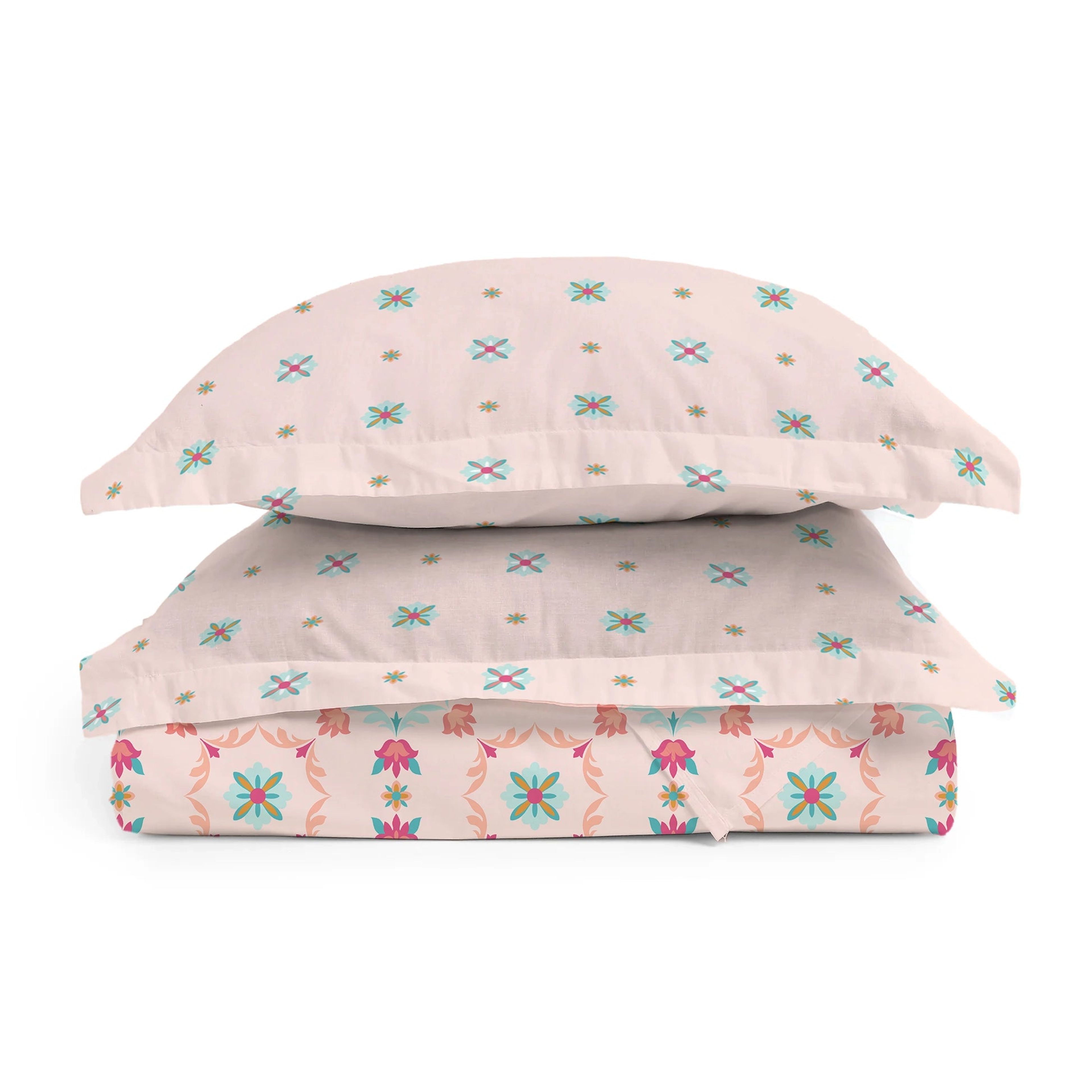 Aangan Weaves | Romantic Floral Printed Cotton Bedsheet Set - Blush Pink