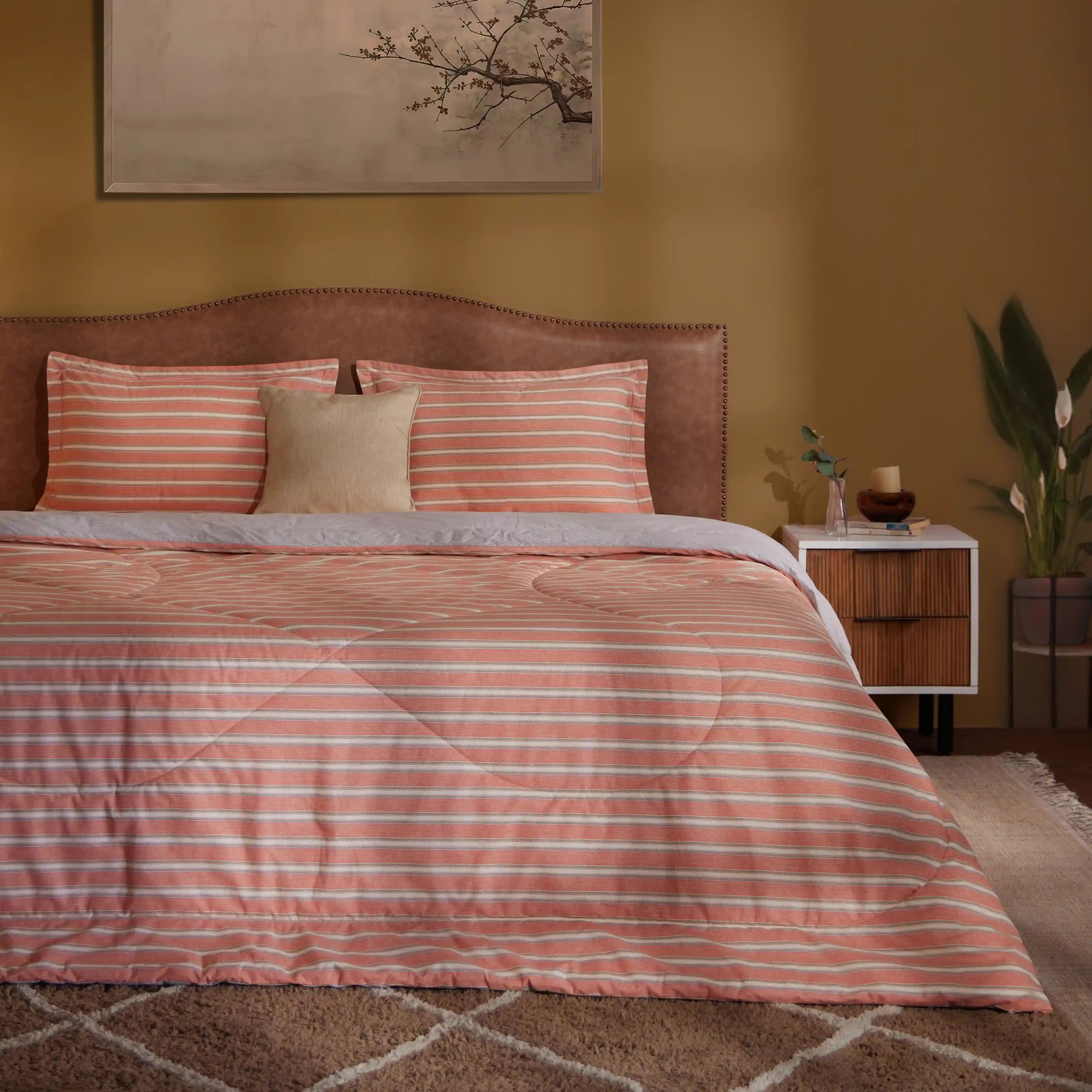 Threadscapes | Woven Textured Printed 120GSM Reversible Comforter-Peach
