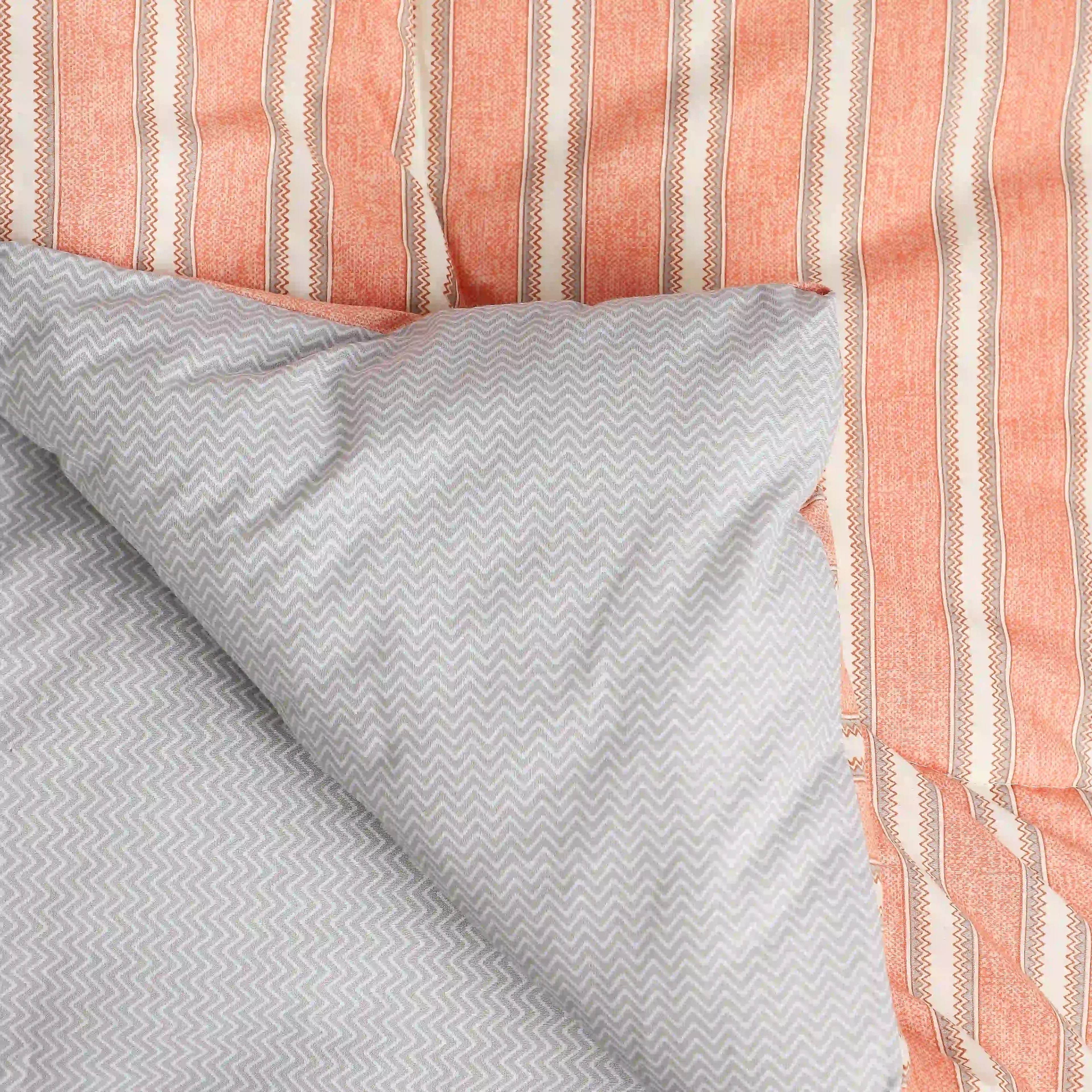 Threadscapes | Woven Textured Printed 120GSM Reversible Comforter-Peach