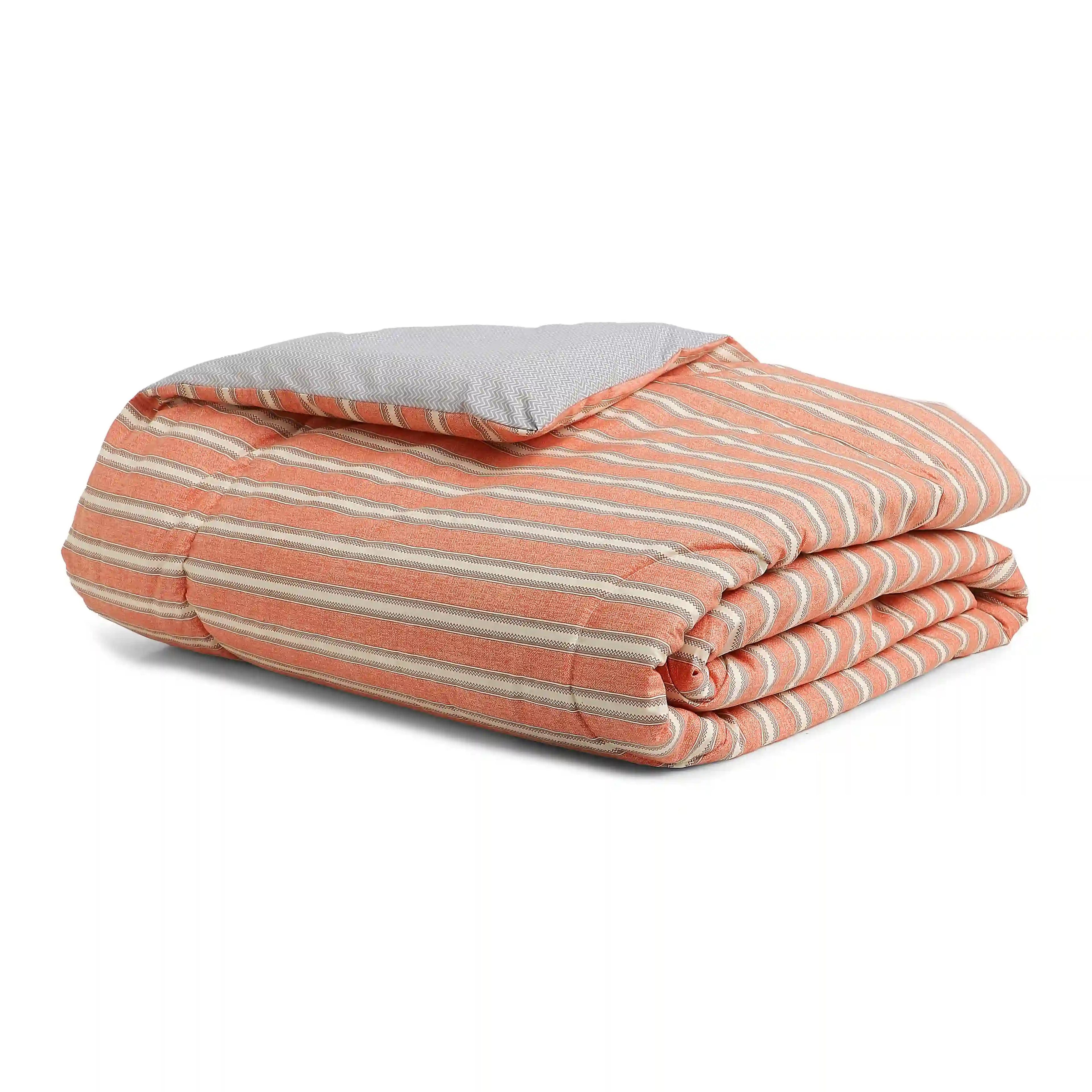 Threadscapes | Woven Textured Printed 120GSM Reversible Comforter-Peach