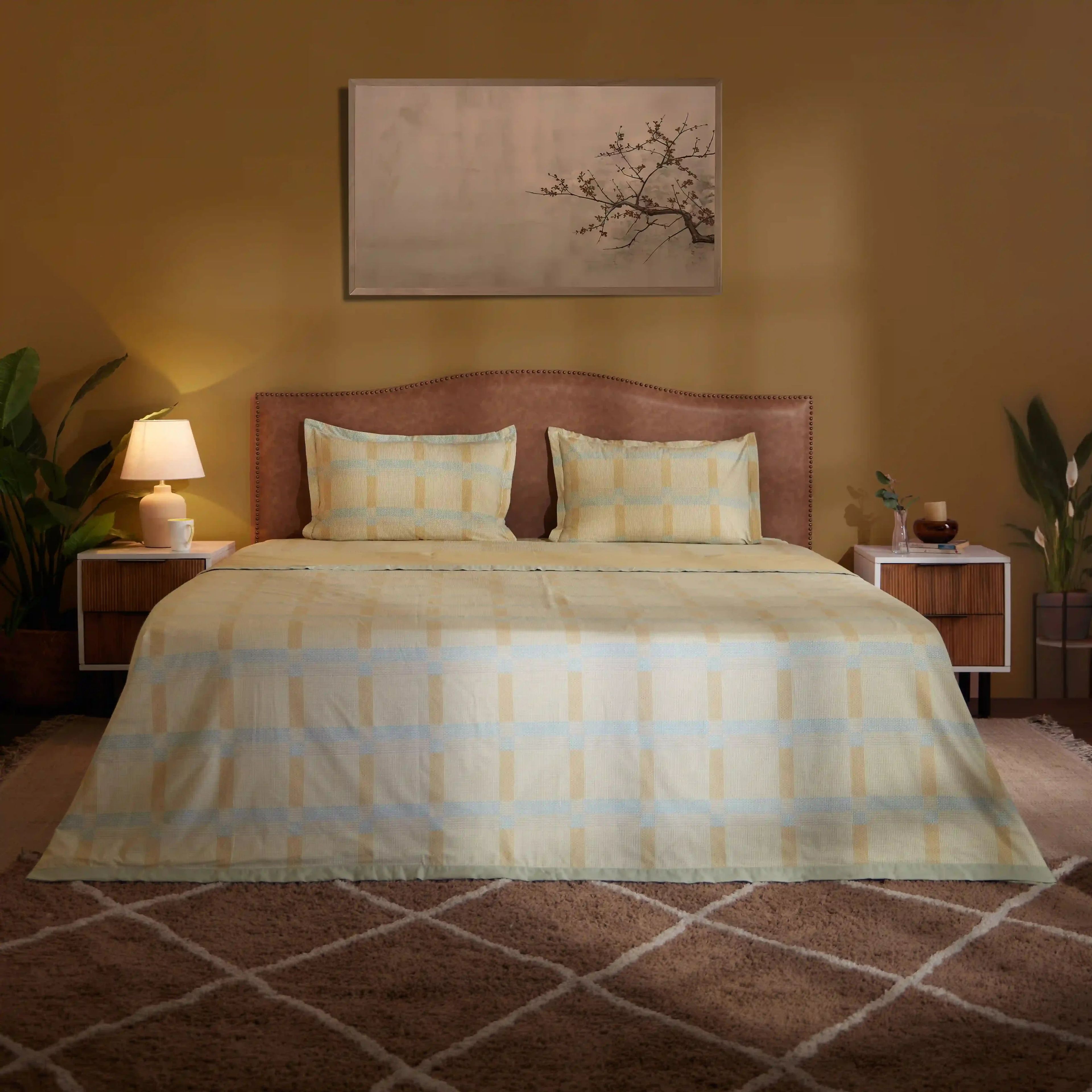 Threadscapes | Woven Textured Printed Reversible Dohar with Super Soft Flannel Layering-Sand