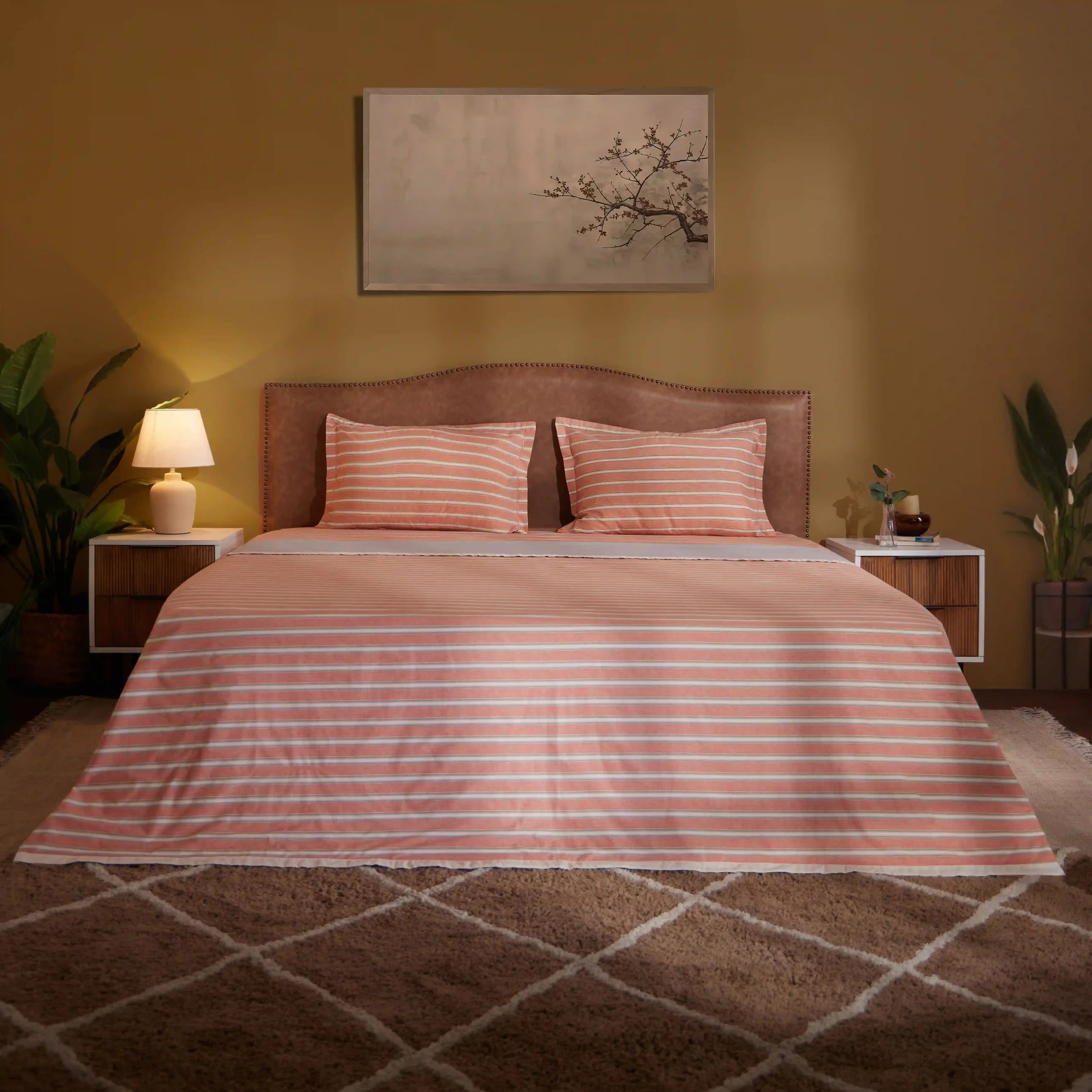 Threadscapes | Woven Textured Printed Reversible Dohar with Super Soft Flannel Layering-Peach