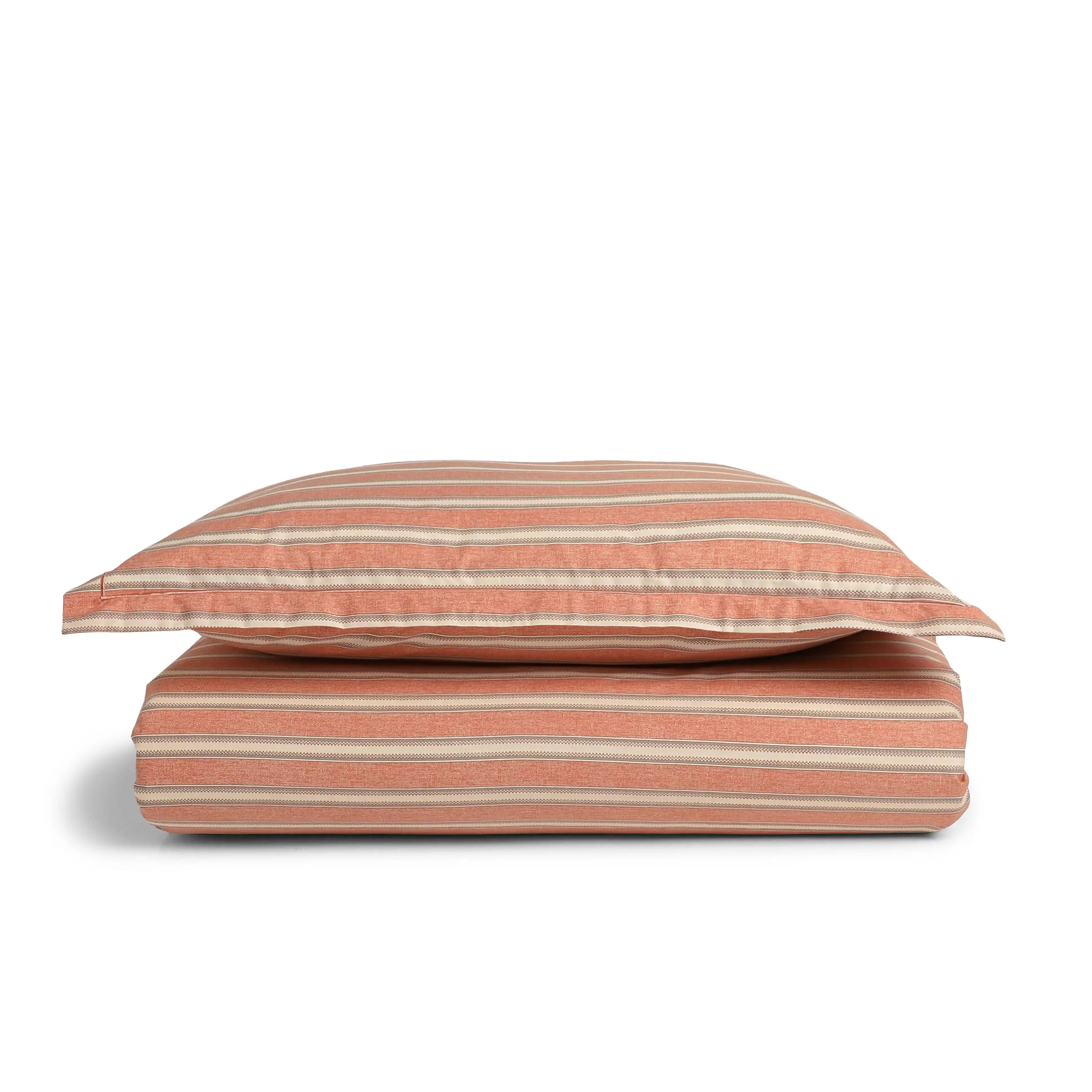 Threadscapes | Woven Textured Printed Cotton Bedsheet Set | Pillow Cover with Merrow Hem Treatment-Peach