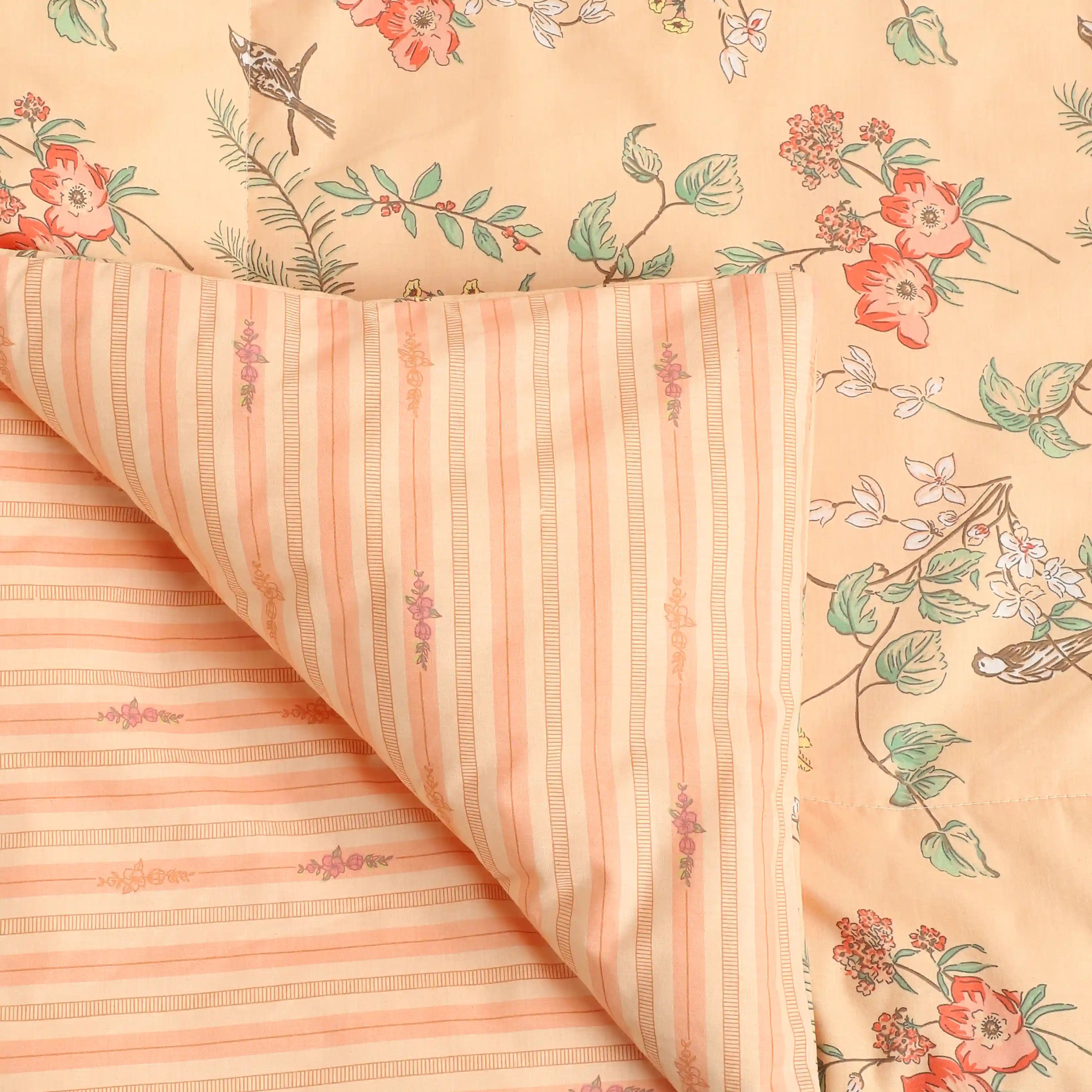 Bloomshire Luxe | Romantic Flora Printed 120GSM Reversible Comforter-Peach