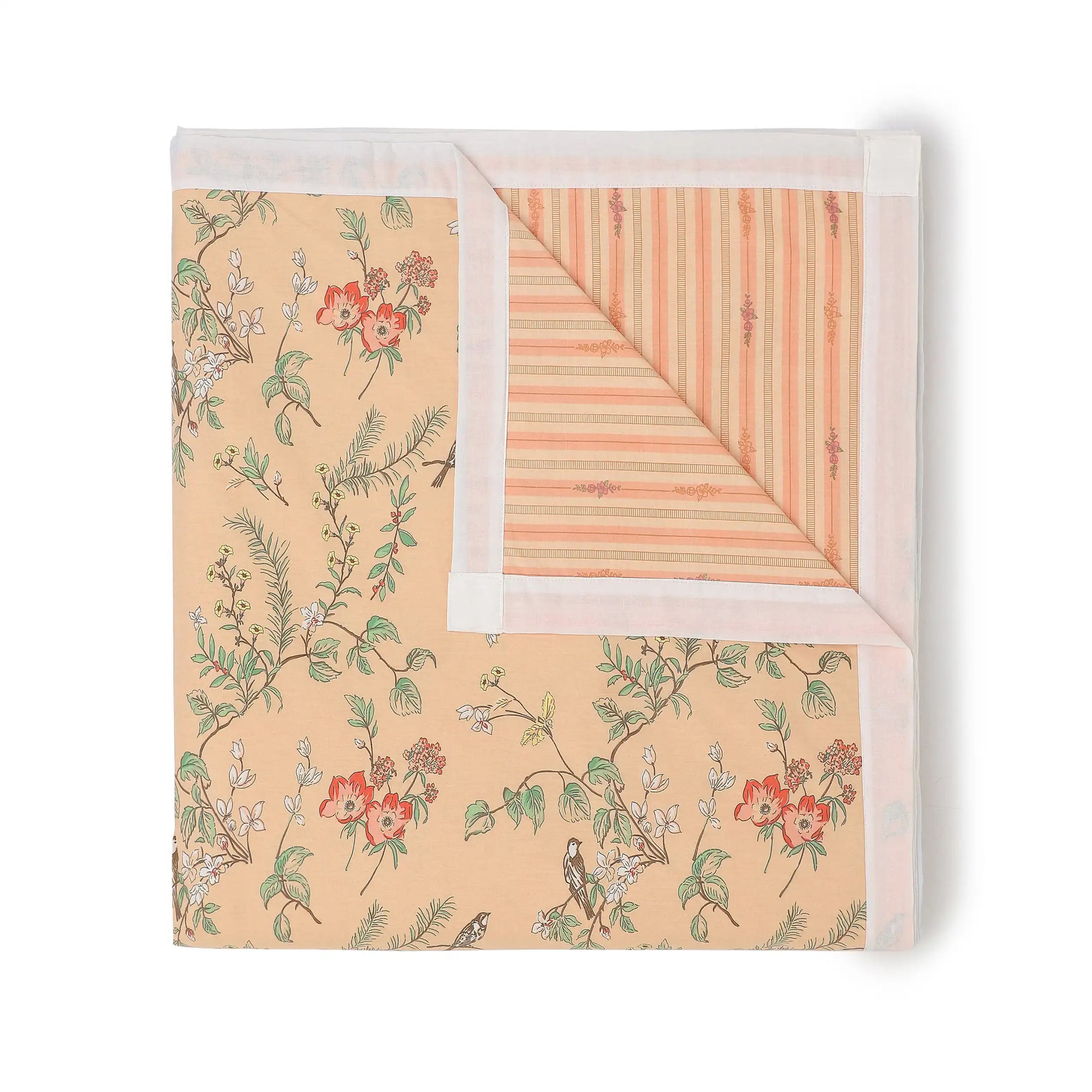 Bloomshire Luxe | Romantic Flora Printed Reversible Dohar with Super Soft Flannel Layering-Peach