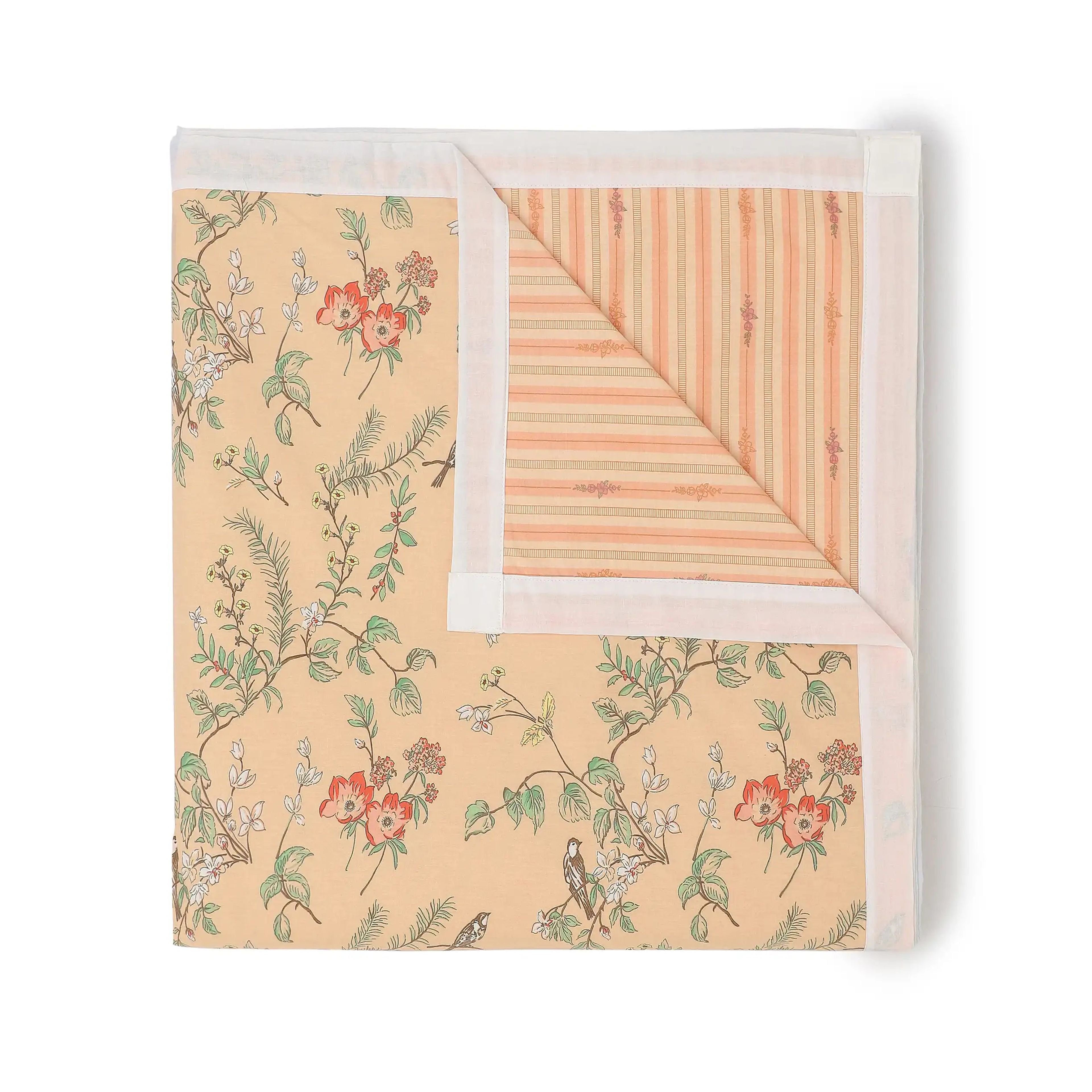 Bloomshire Luxe | Romantic Flora Printed Reversible Dohar with Super Soft Flannel Layering-Peach