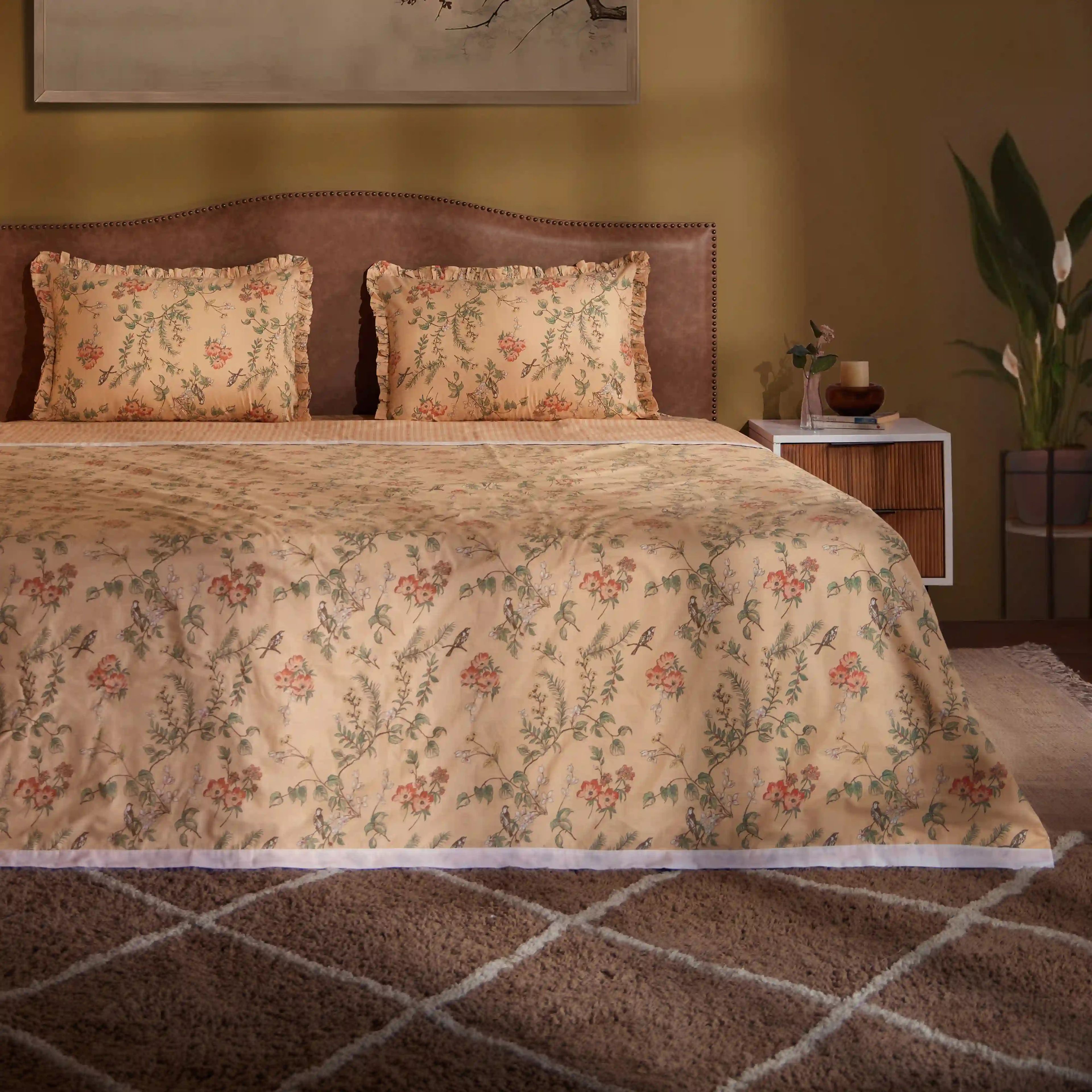 Bloomshire Luxe | Romantic Flora Printed Reversible Dohar with Super Soft Flannel Layering-Peach