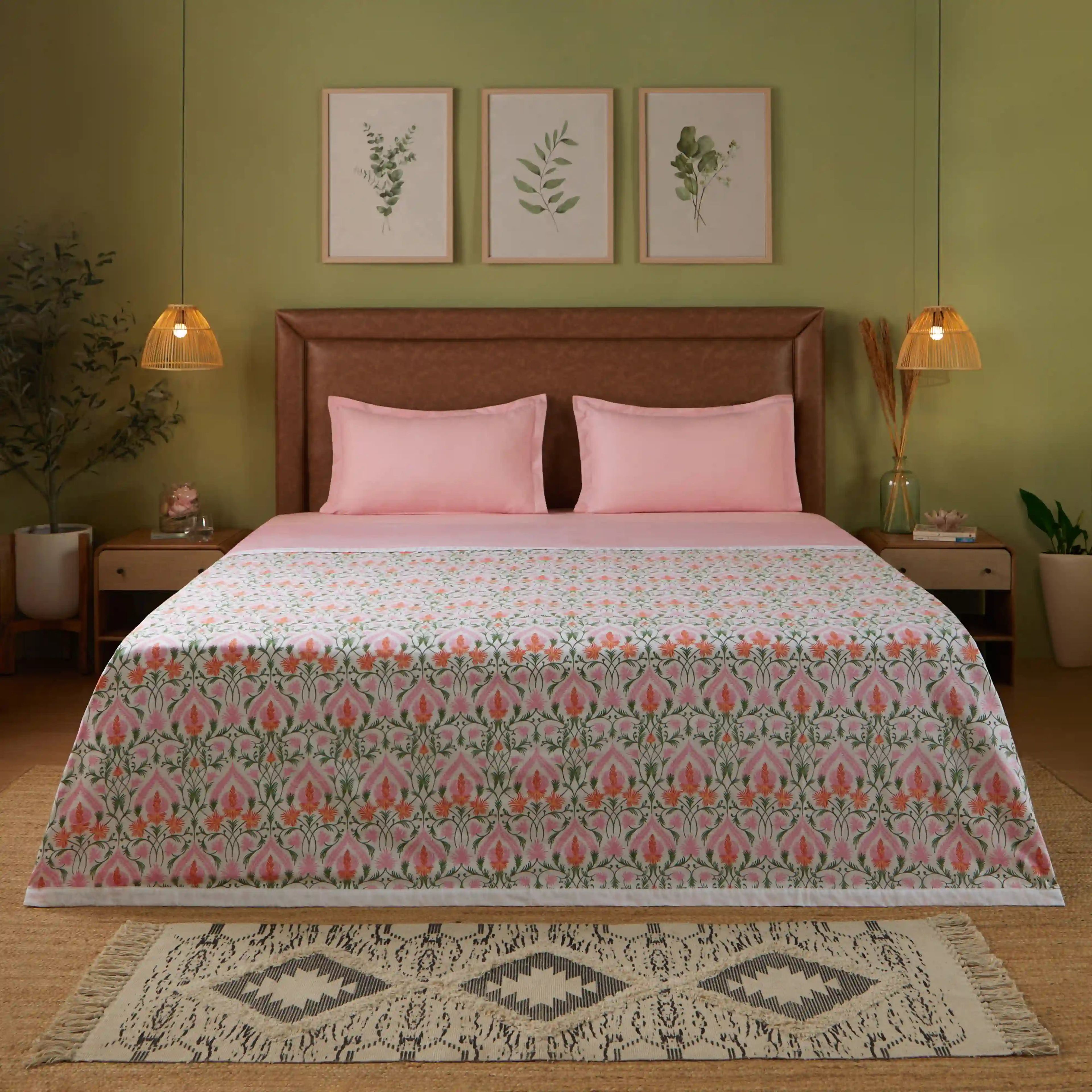 Bloomshire Classic | Everyday Charm Printed Reversible Dohar with Super Soft Flannel Layering-Salmon