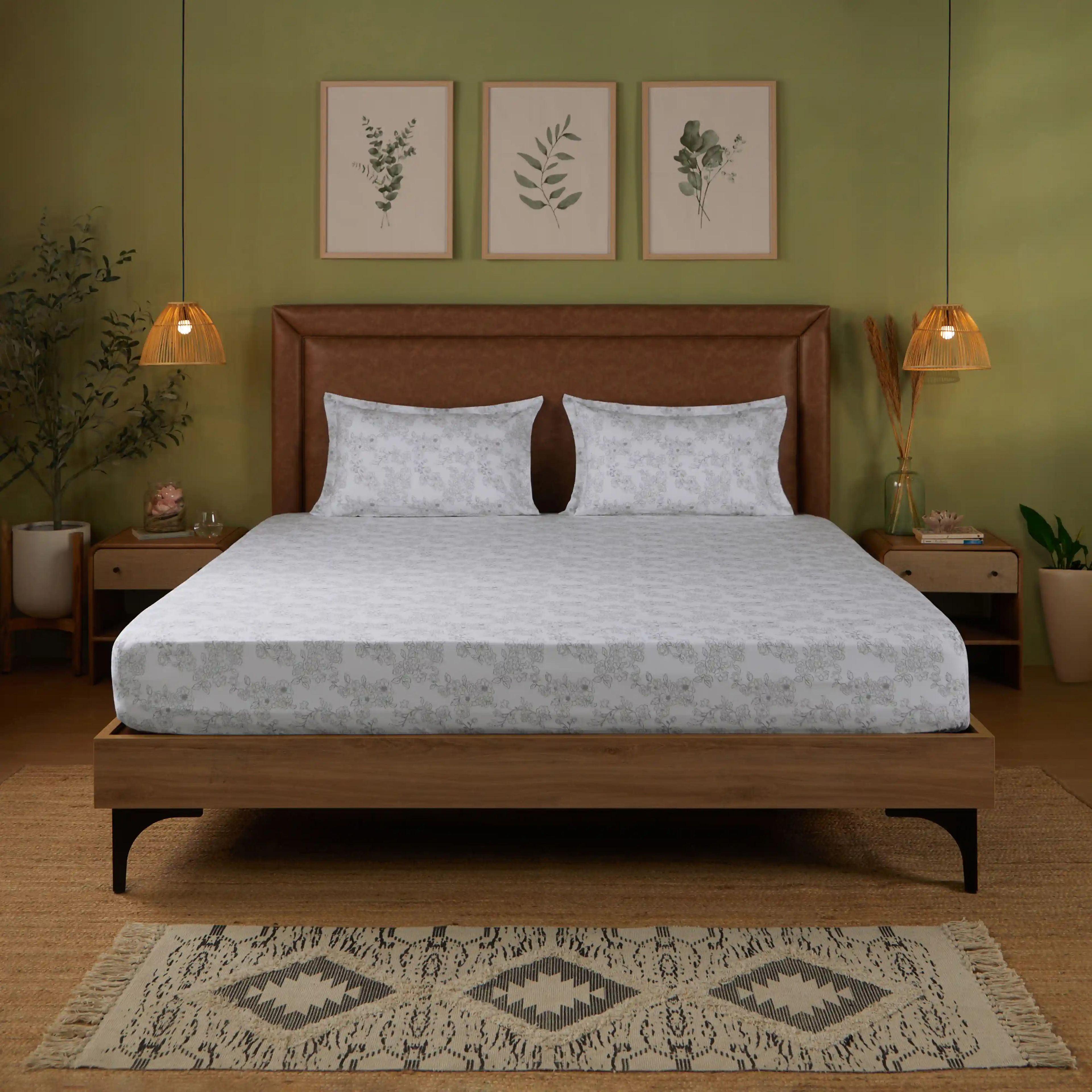 Bloomshire Classic | Everyday Charm Printed Cotton Fitted Sheet Set-Grey