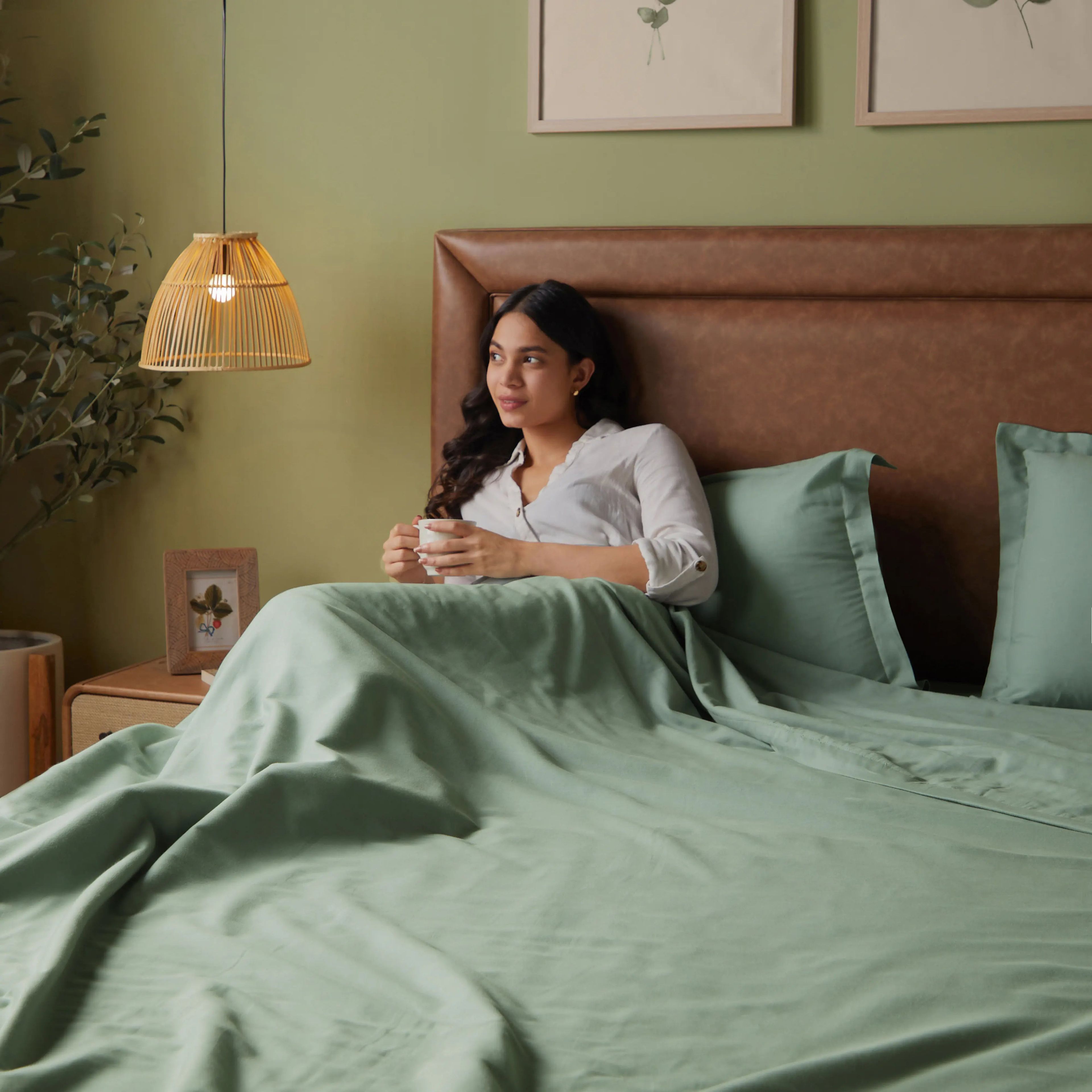 Paleto | Everyday Hues Cotton Solid Dyed Dohar with Super Soft Flannel Layering-Green Sage