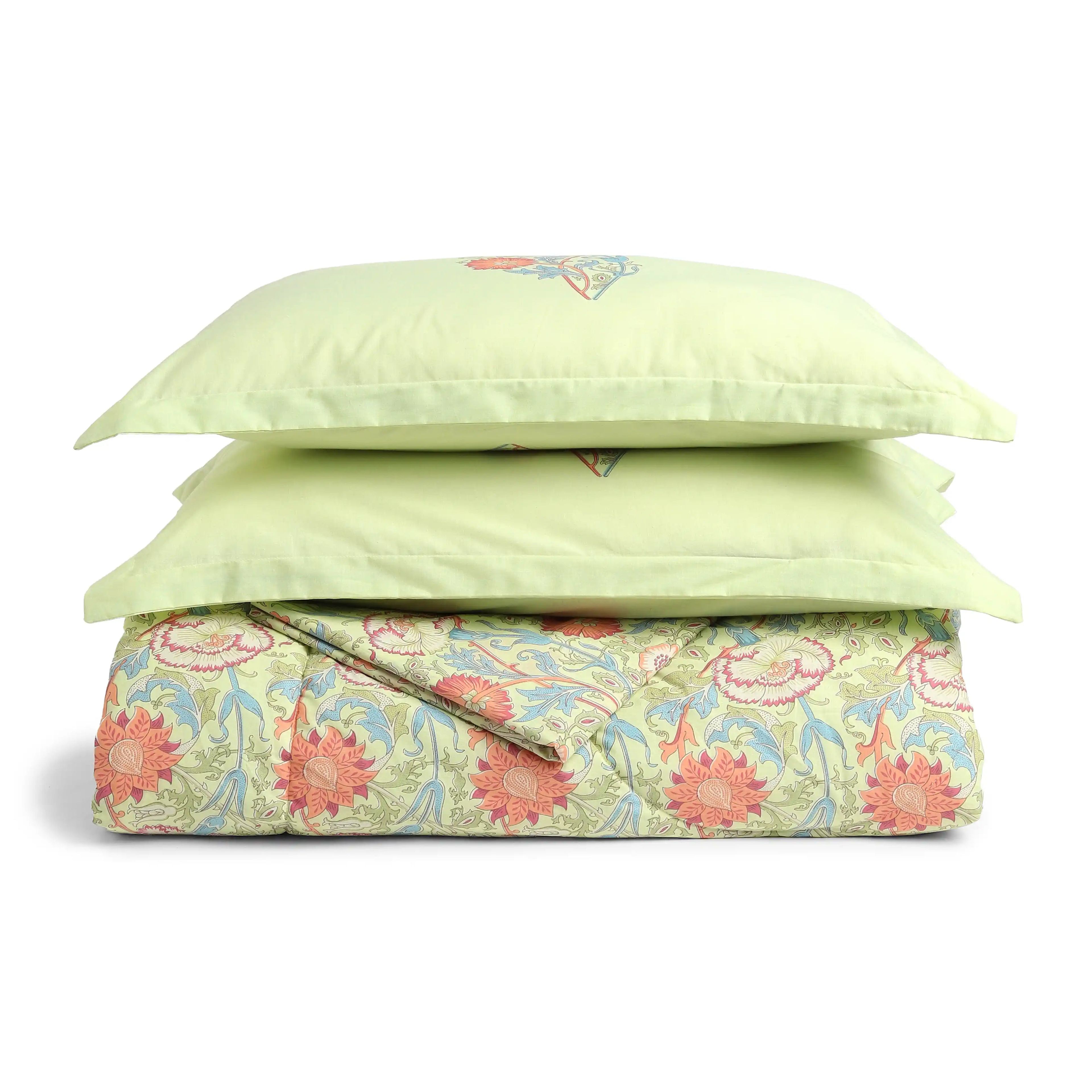 Chippa Lane | Contemporary Indian Print Design Coordinated Bedding Set | Set of Bedsheet & Comforter-Green