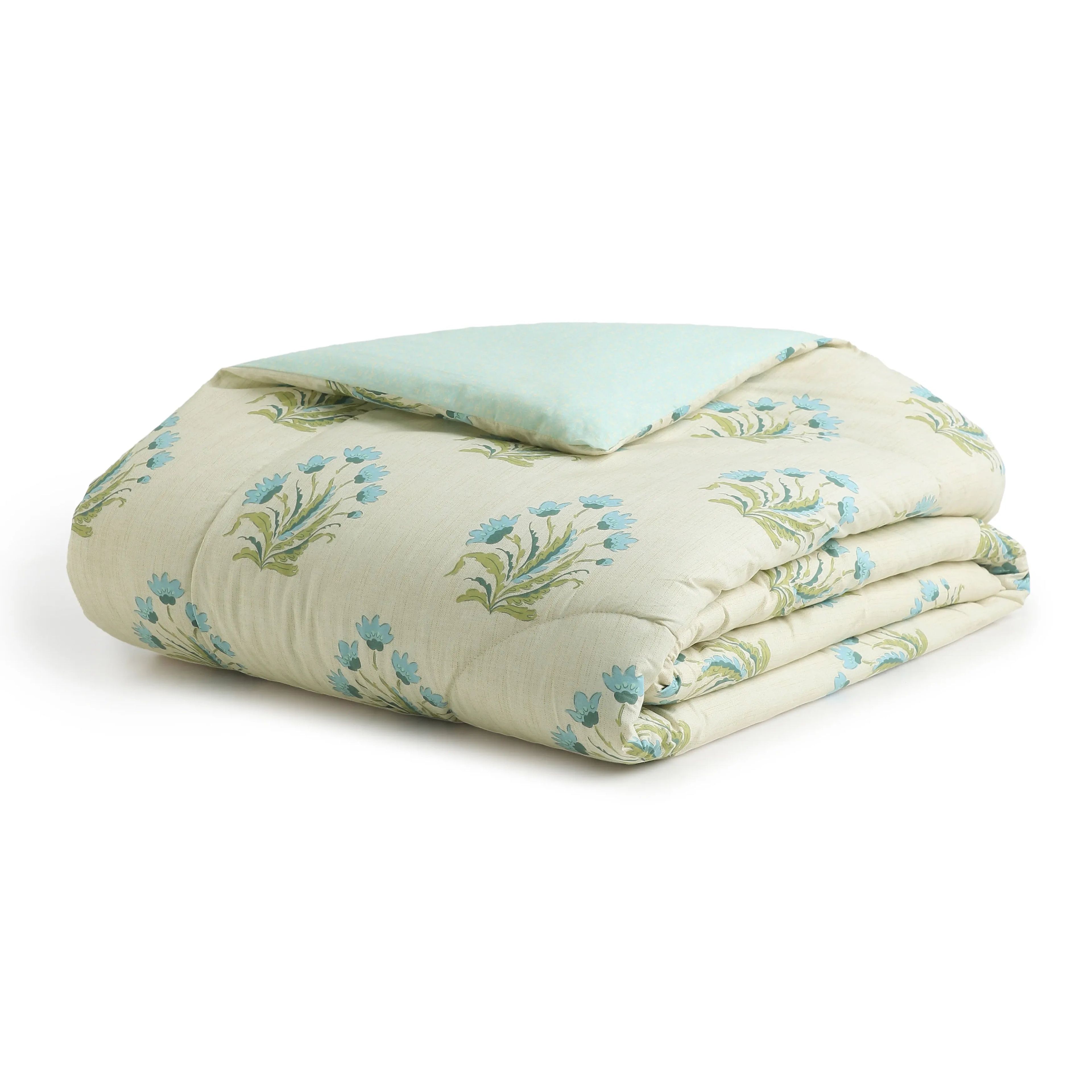 Chippa Lane | Contemporary Indian Print Design Coordinated Bedding Set | Set of Bedsheet & Comforter-Indian Sage