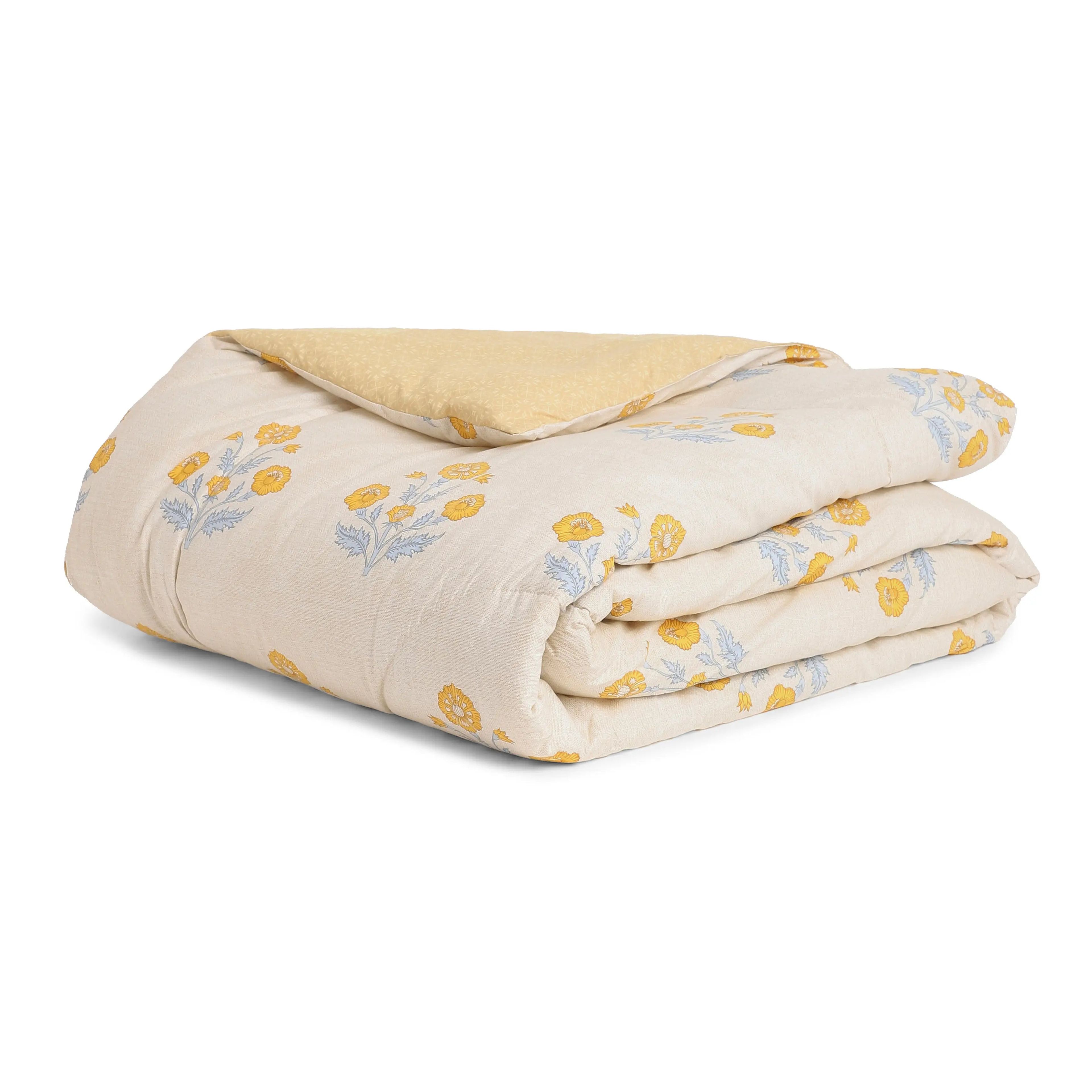 Chippa Lane | Contemporary Indian Print Design Coordinated Bedding Set | Set of Bedsheet & Comforter-Ochre