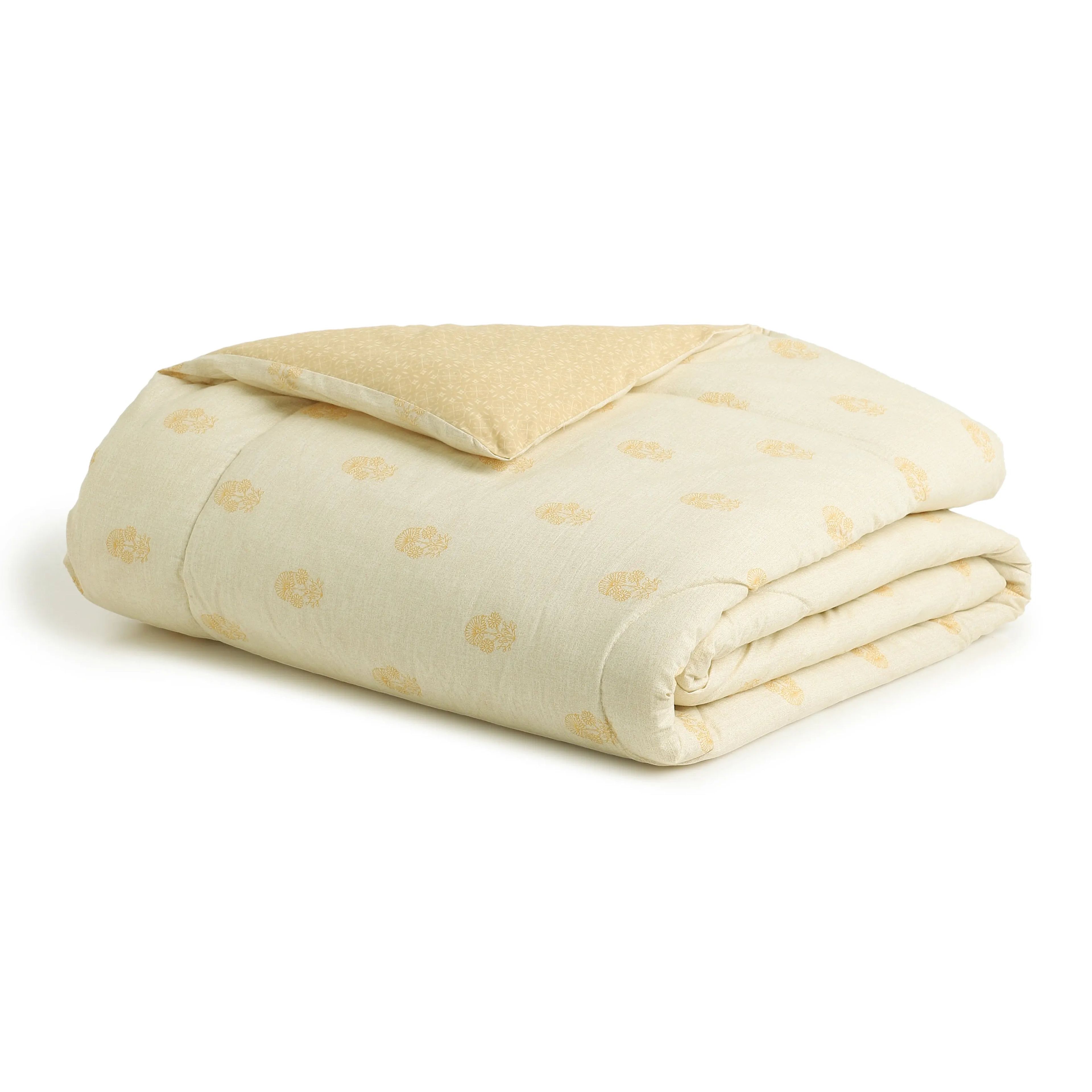 Chippa Lane | Contemporary Indian Print Design Coordinated Bedding Set | Set of Bedsheet & Comforter-Mustard