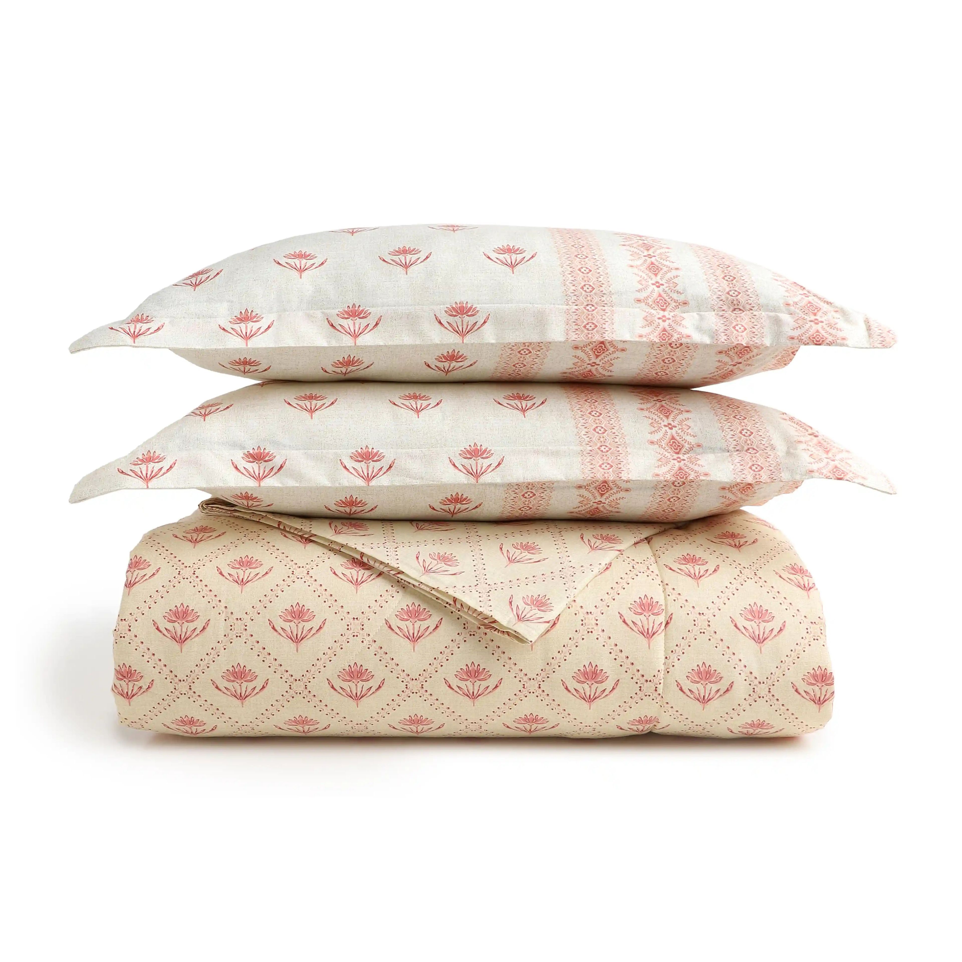 Chippa Lane | Contemporary Indian Print Design Coordinated Bedding Set | Set of Bedsheet & Comforter-Red