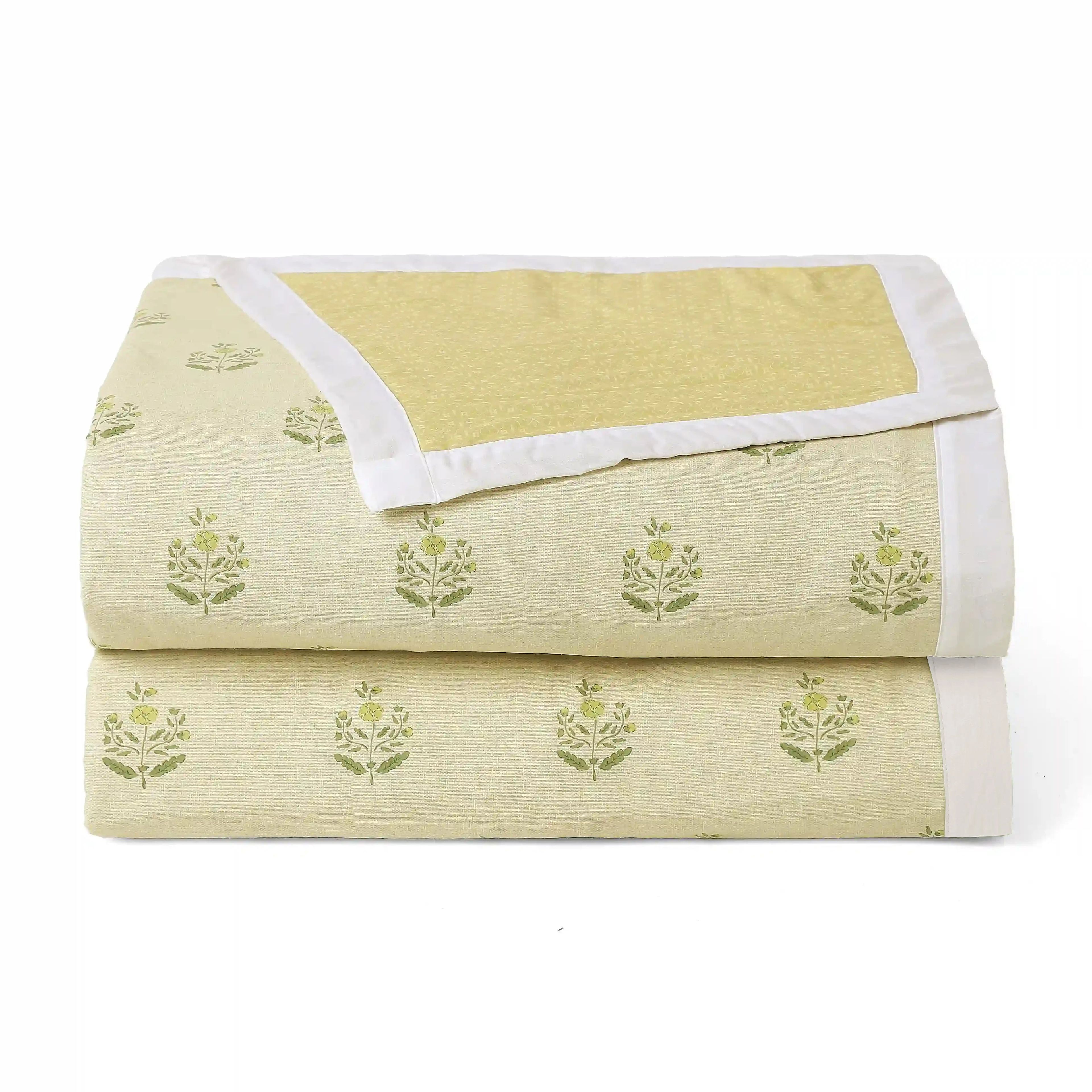 Chippa Lane | Contemporary Indian Print Design Coordinated Bedding Set | Set of Bedsheet & Dohars-Indian Moss