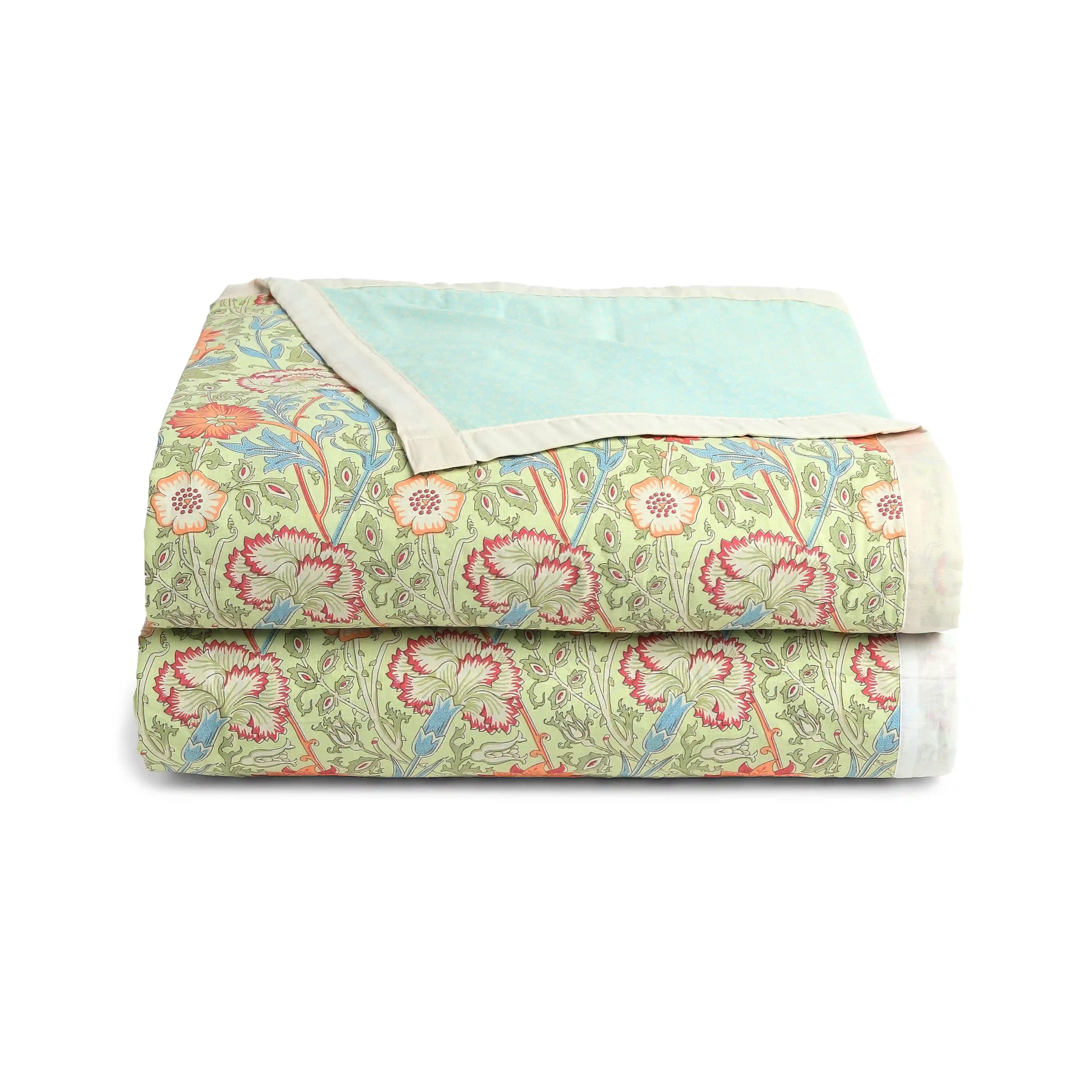 Chippa Lane | Contemporary Indian Print Design Coordinated Bedding Set | Set of Bedsheet & Dohars-Green