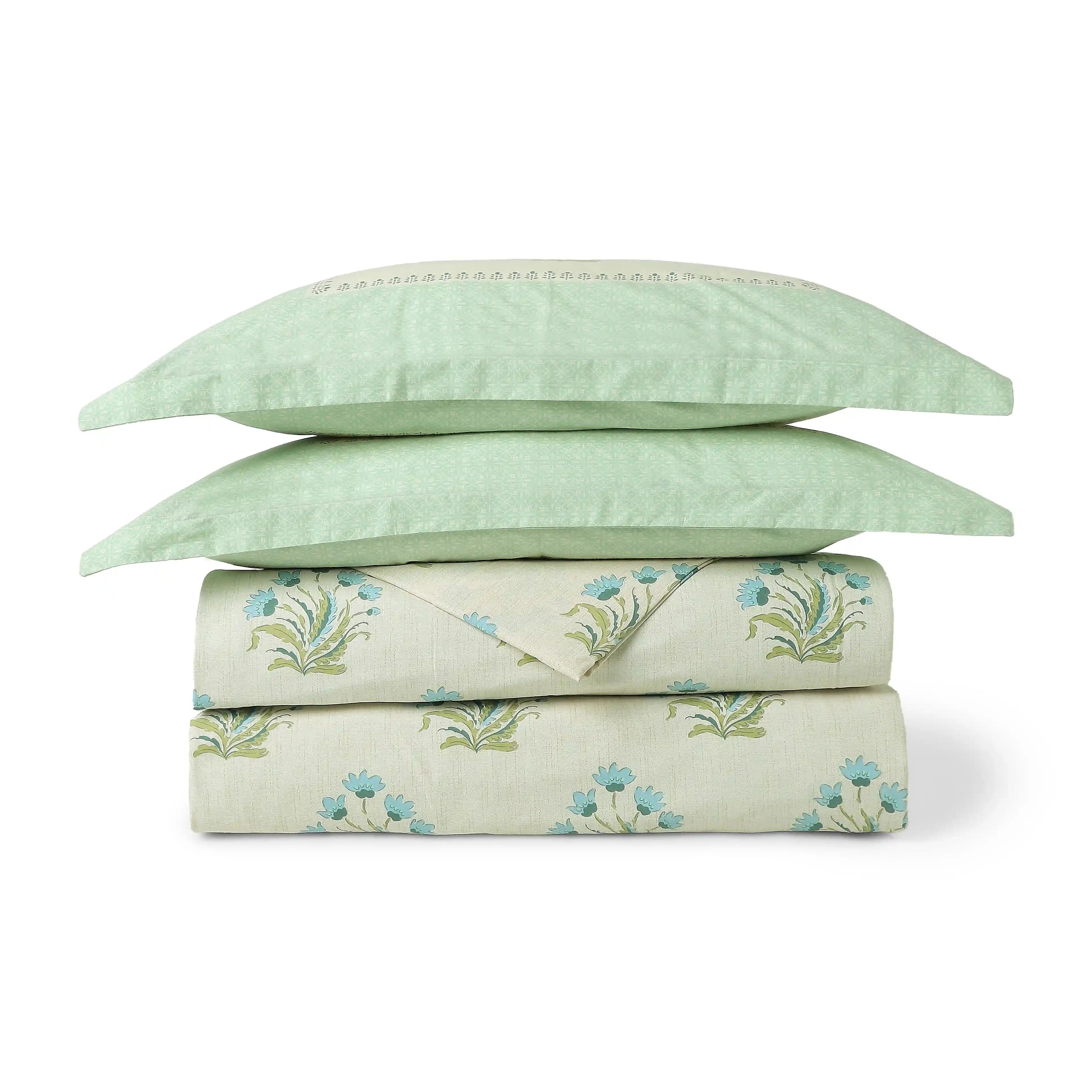 Chippa Lane | Contemporary Indian Print Design Coordinated Bedding Set | Set of Bedsheet & Dohars-Indian Sage