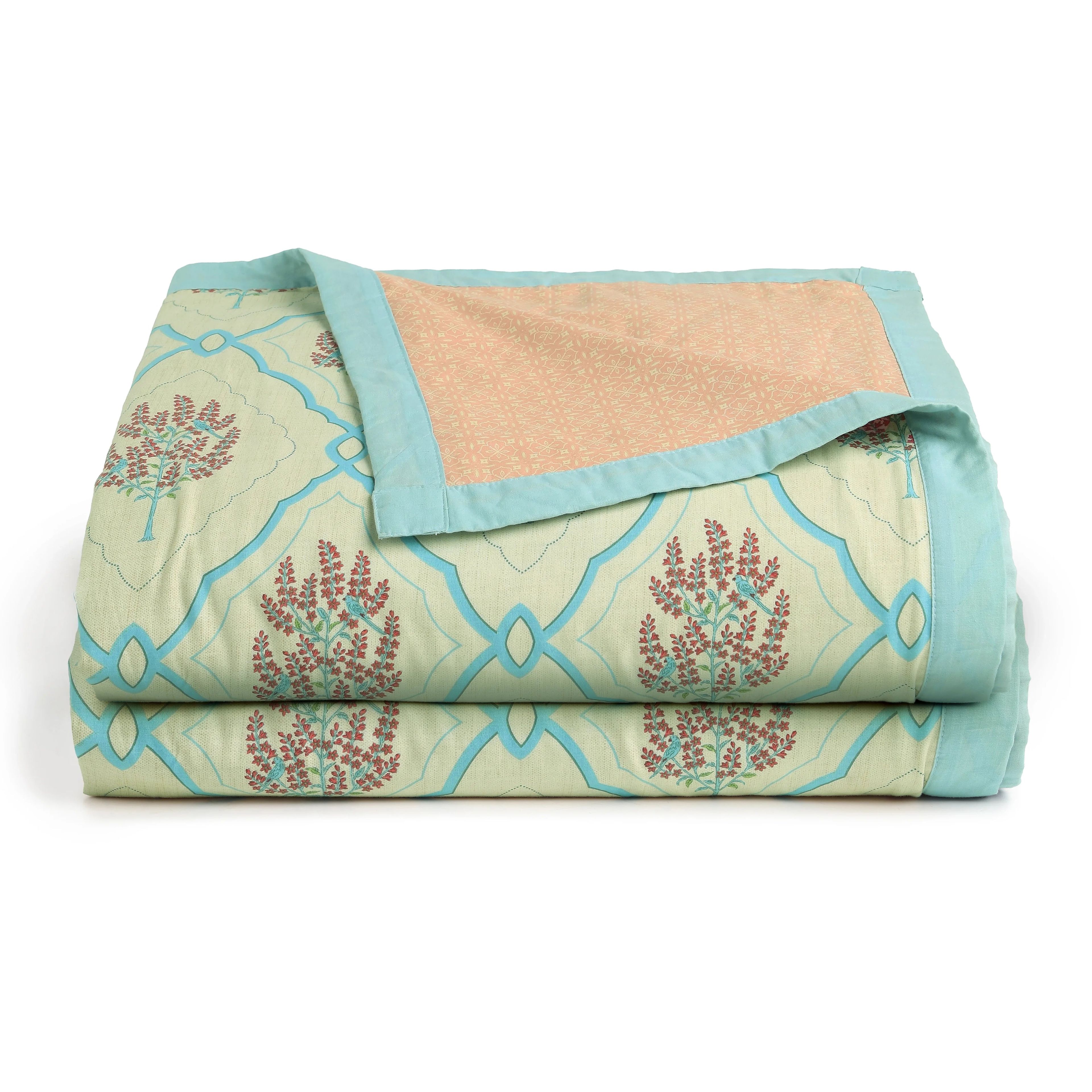 Chippa Lane | Contemporary Indian Print Design Coordinated Bedding Set | Set of Bedsheet & Dohars-Sage Bloom
