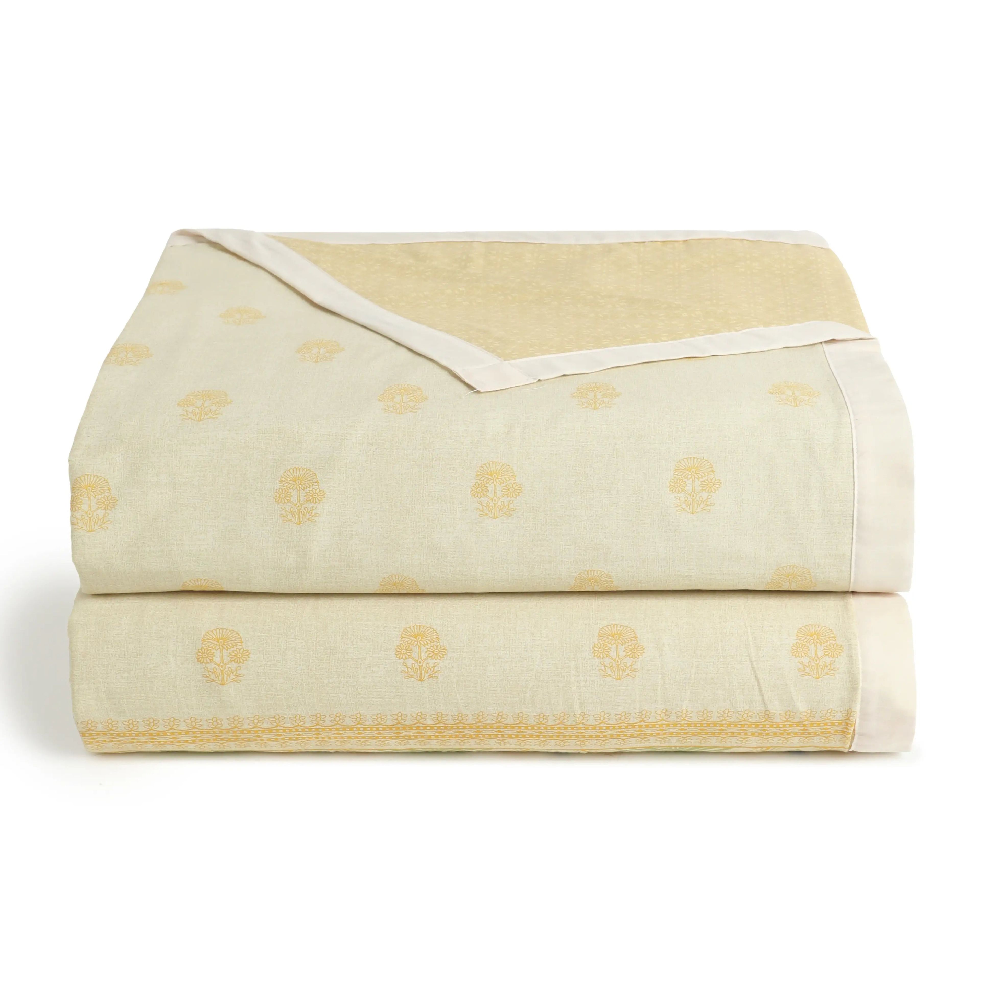 Chippa Lane | Contemporary Indian Print Design Coordinated Bedding Set | Set of Bedsheet & Dohars-Mustard