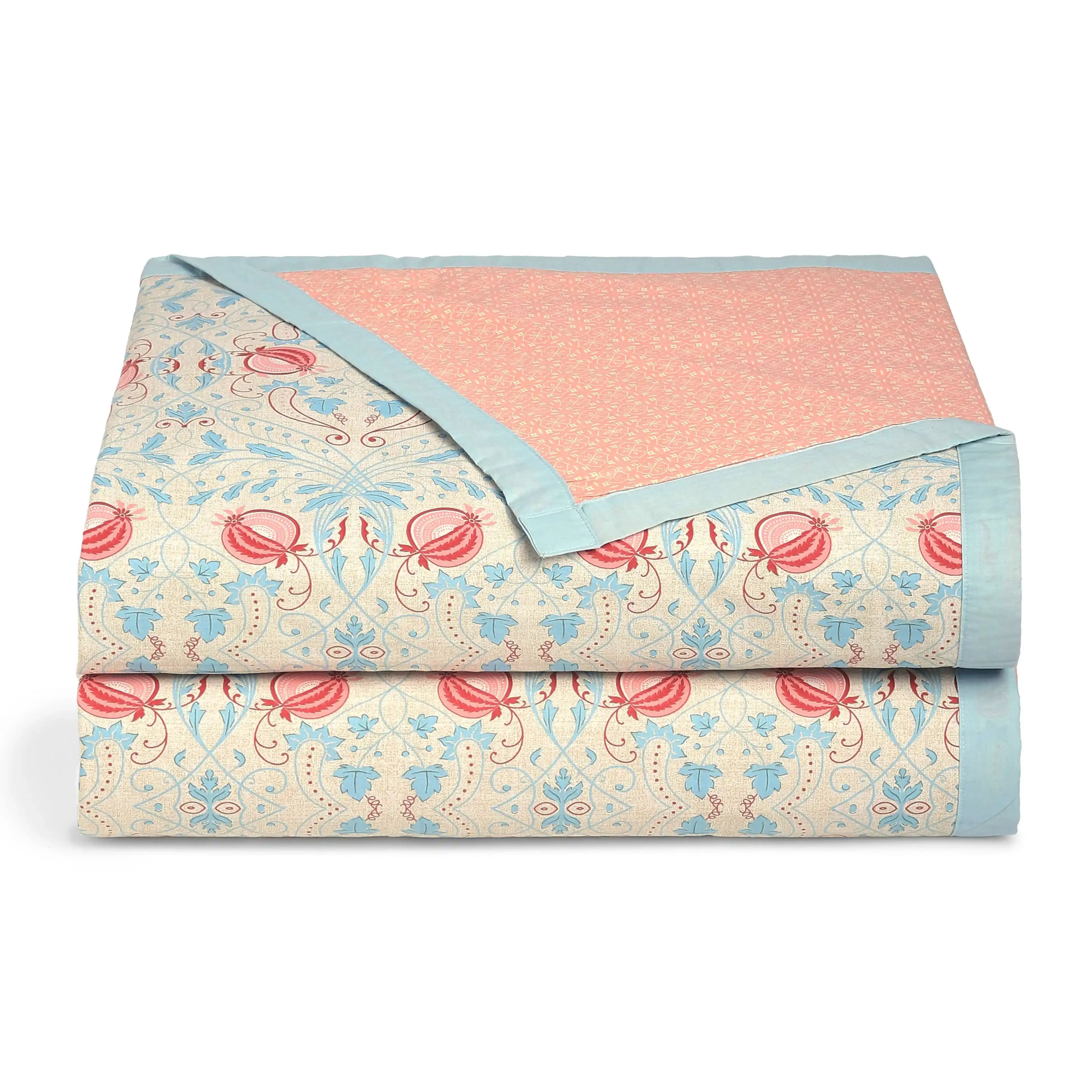 Chippa Lane | Contemporary Indian Print Design Coordinated Bedding Set | Set of Bedsheet & Dohars-Light Blue