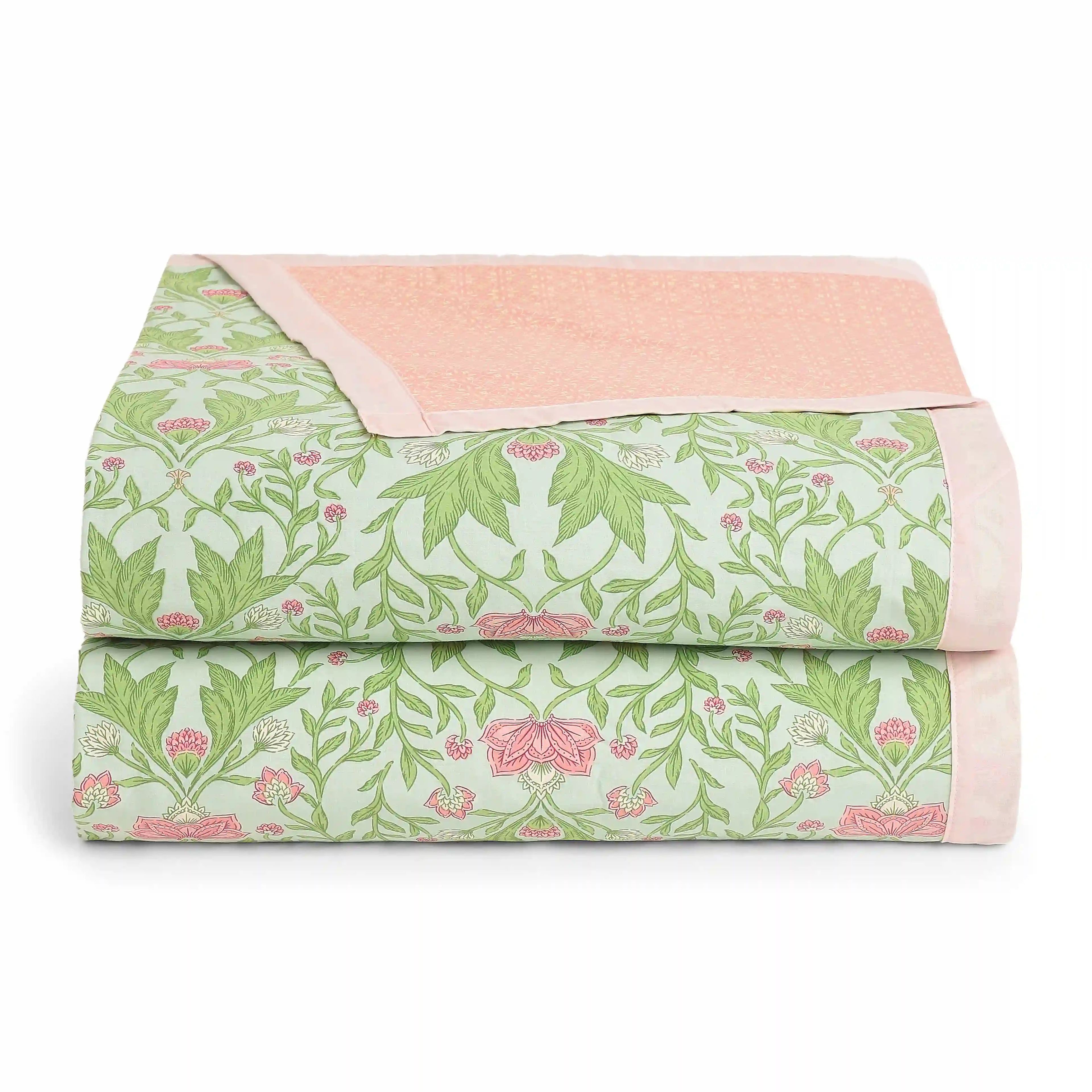 Chippa Lane | Contemporary Indian Print Design Coordinated Bedding Set | Set of Bedsheet & Dohars-Sage Mint