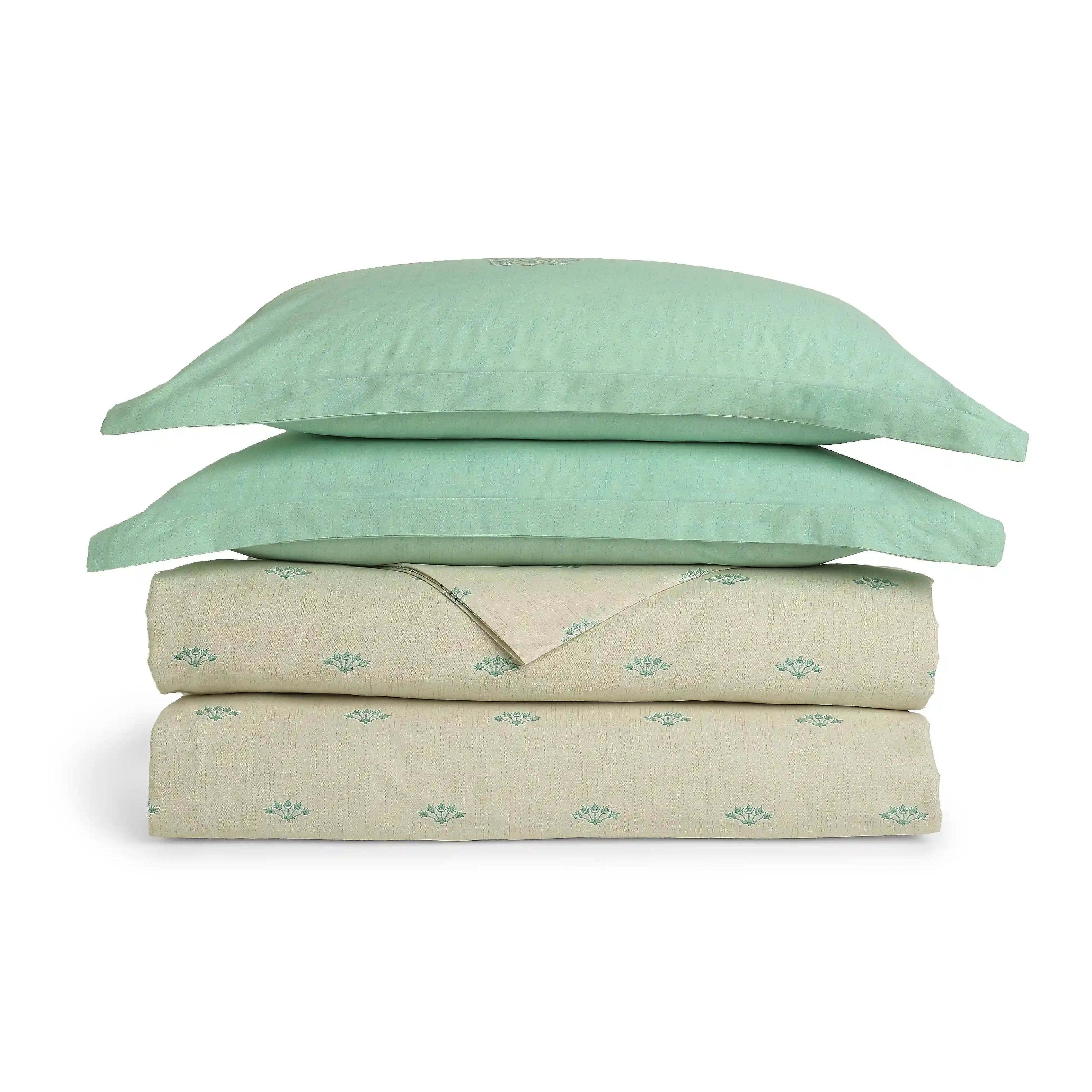 Chippa Lane | Contemporary Indian Print Design Coordinated Bedding Set | Set of Bedsheet & Dohars-Sage