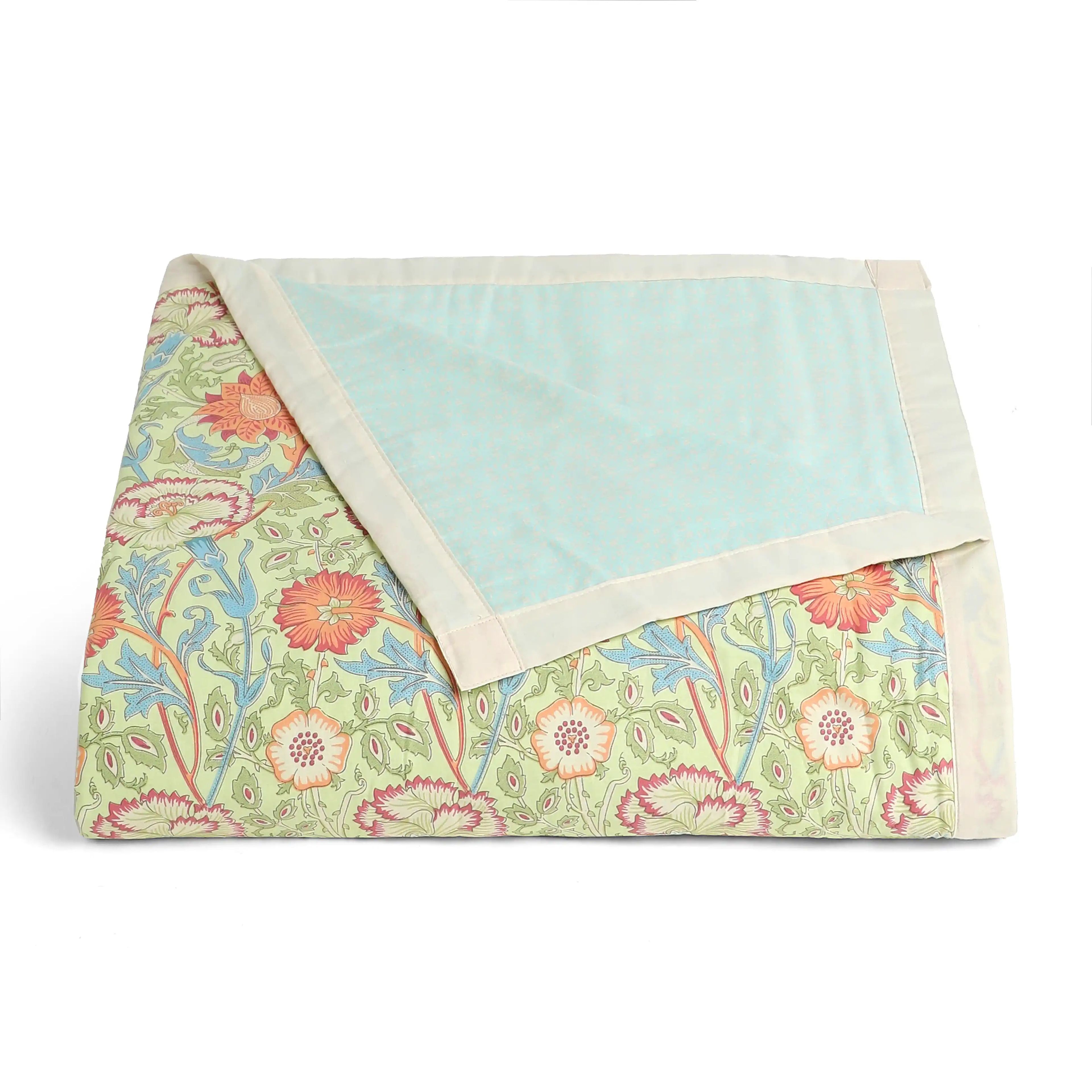 Chippa Lane | Contemporary Indian Print Design Coordinated Bedding Set | Set of Bedsheet & Dohar-Green