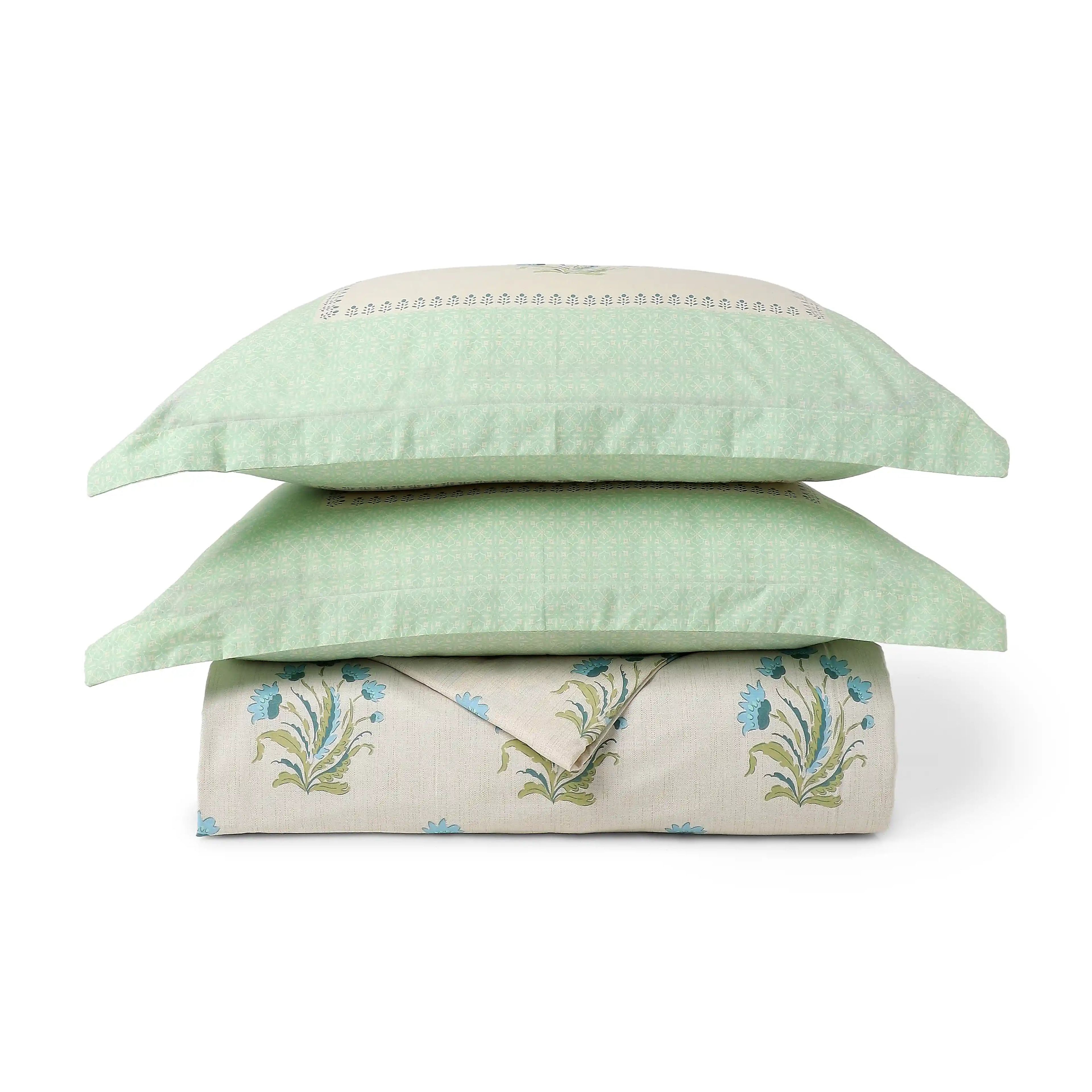 Chippa Lane | Contemporary Indian Print Design Coordinated Bedding Set | Set of Bedsheet & Dohar-Indian Sage