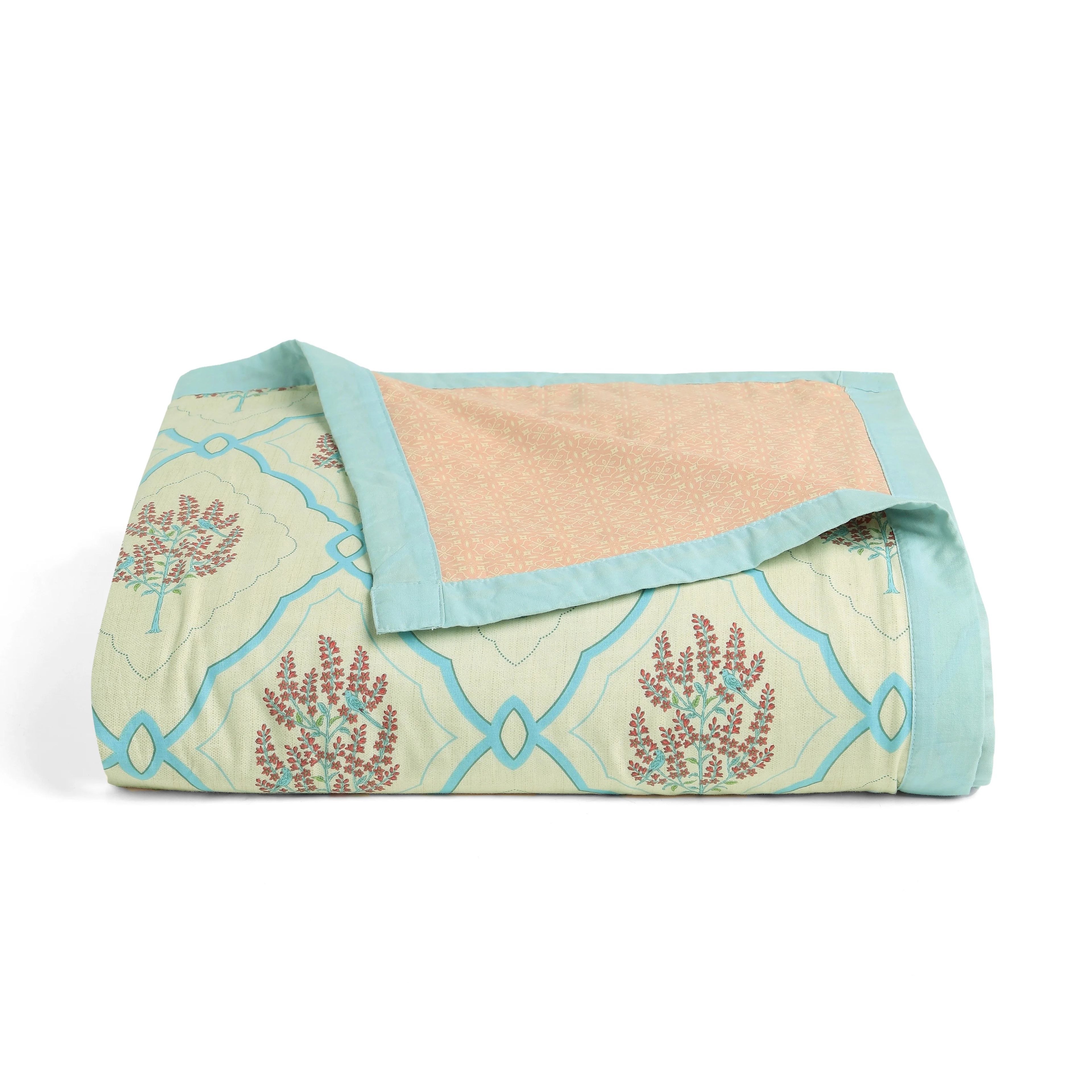Chippa Lane | Contemporary Indian Print Design Coordinated Bedding Set | Set of Bedsheet & Dohar-Sage Bloom