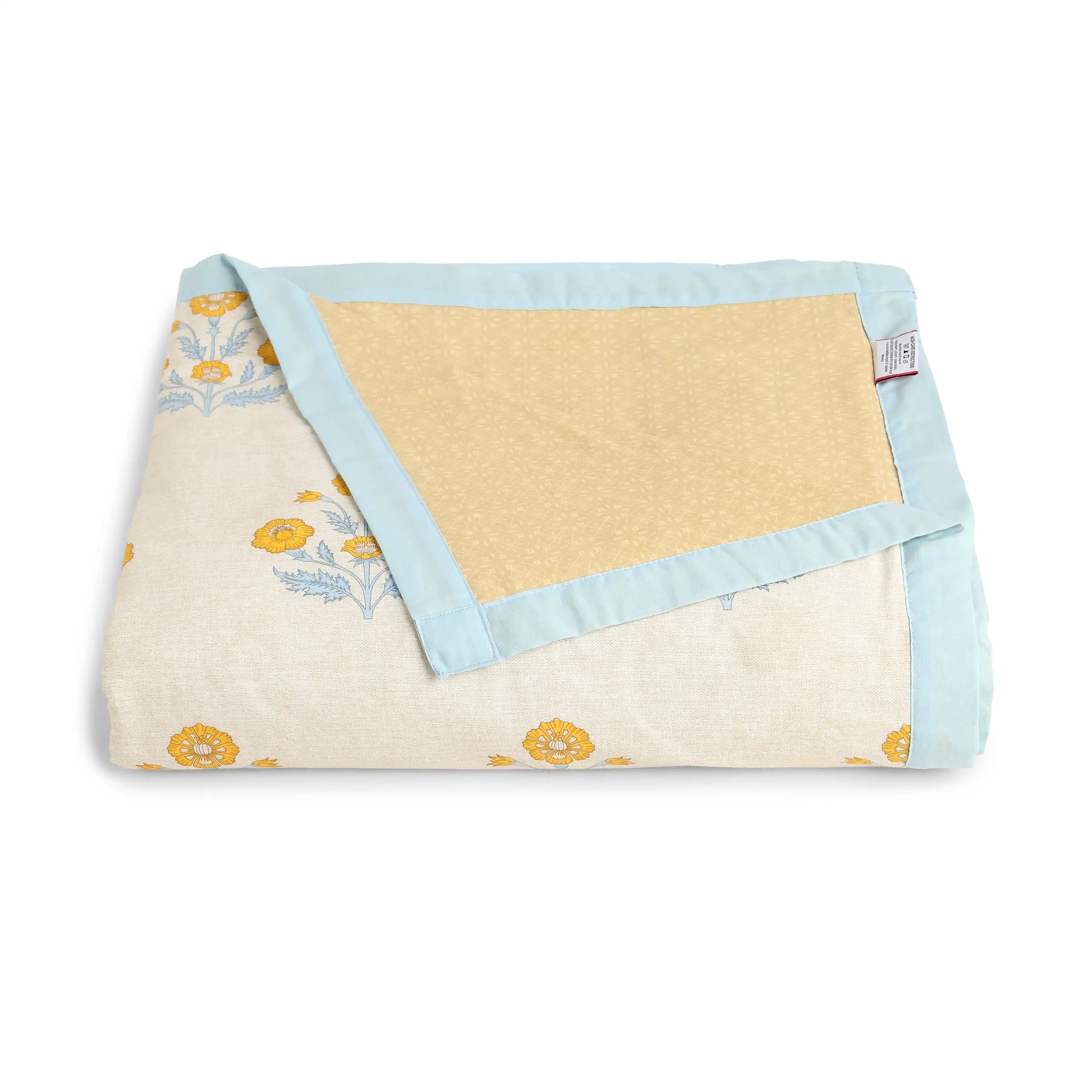 Chippa Lane | Contemporary Indian Print Design Coordinated Bedding Set | Set of Bedsheet & Dohar-Ochre