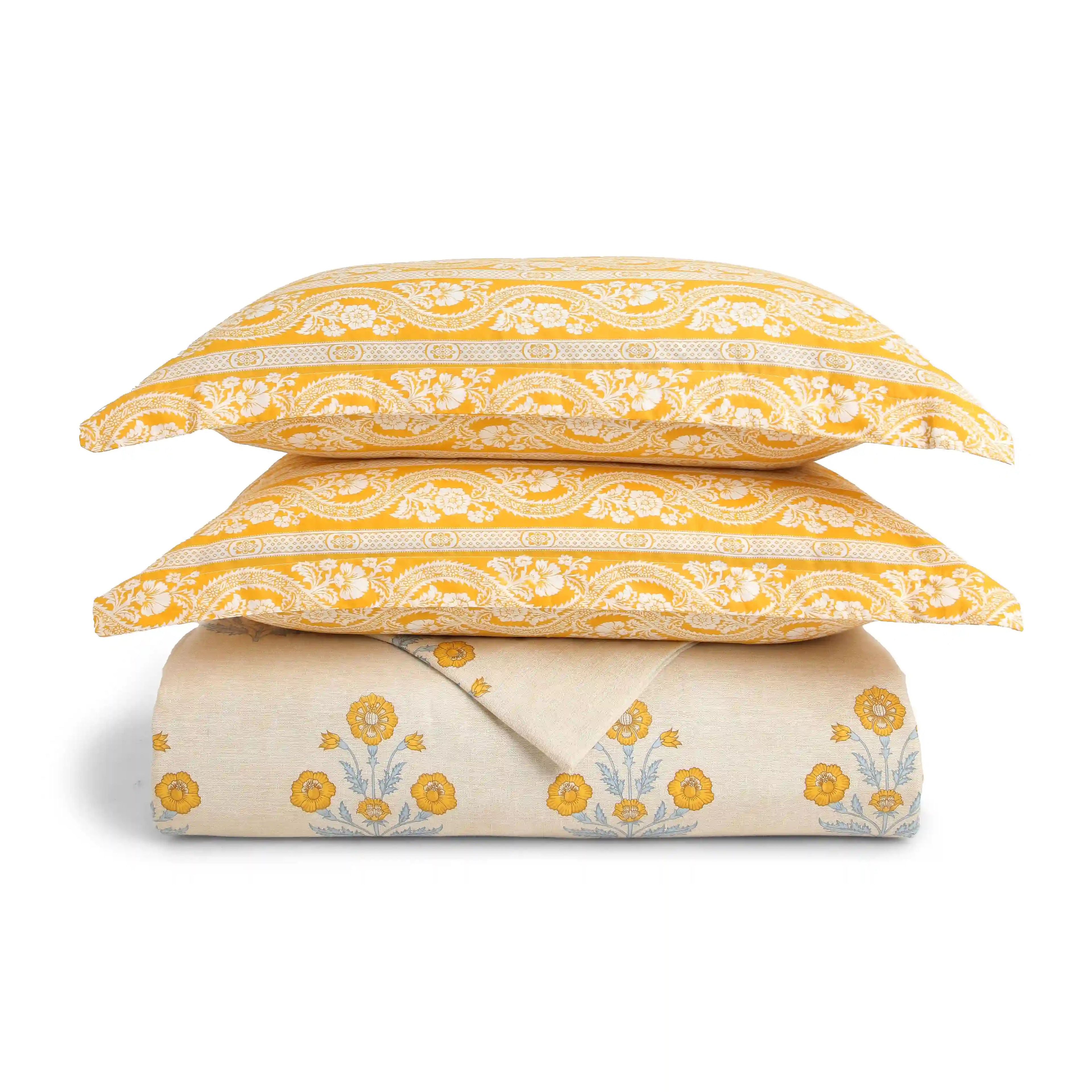 Chippa Lane | Contemporary Indian Print Design Coordinated Bedding Set | Set of Bedsheet & Dohar-Ochre