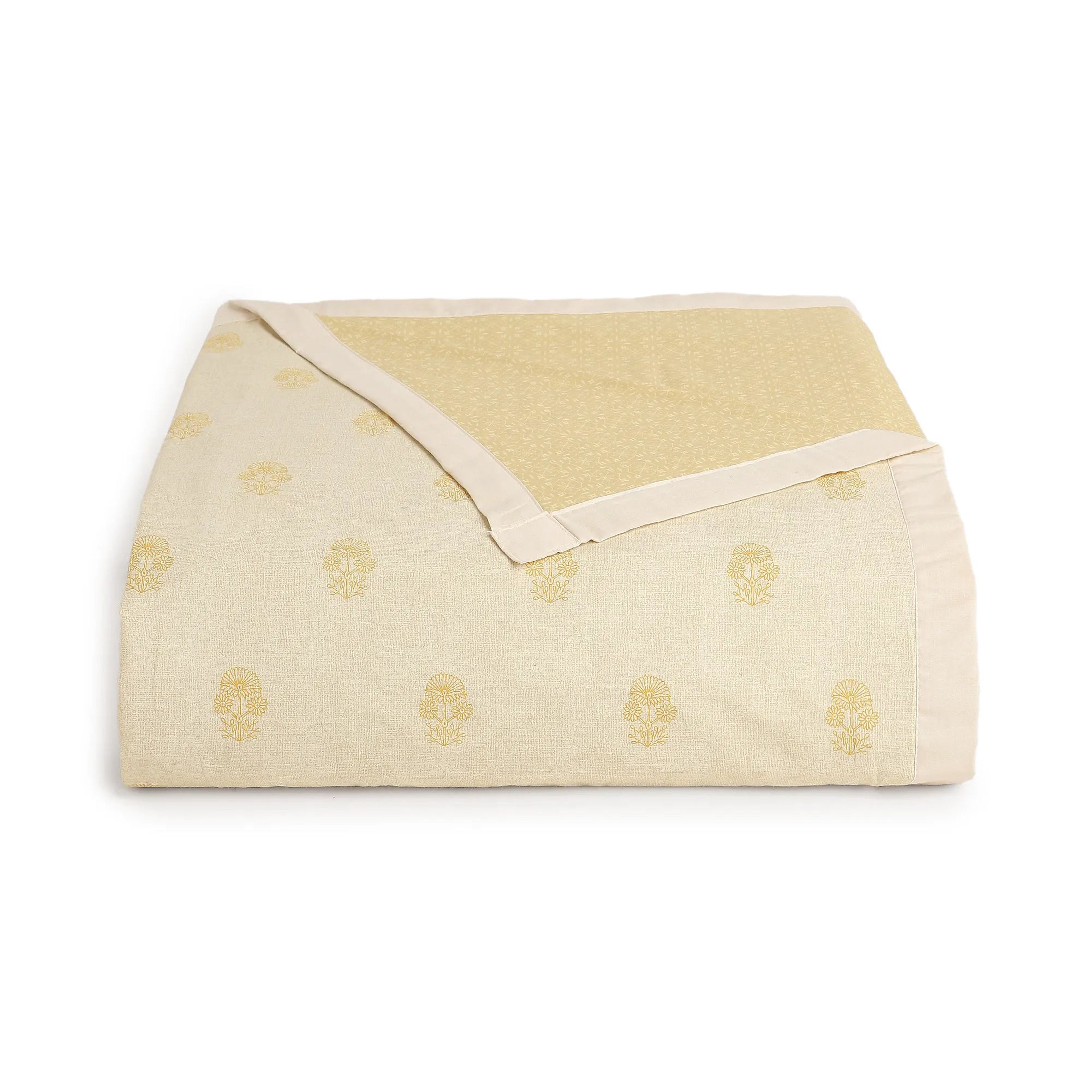 Chippa Lane | Contemporary Indian Print Design Coordinated Bedding Set | Set of Bedsheet & Dohar-Mustard