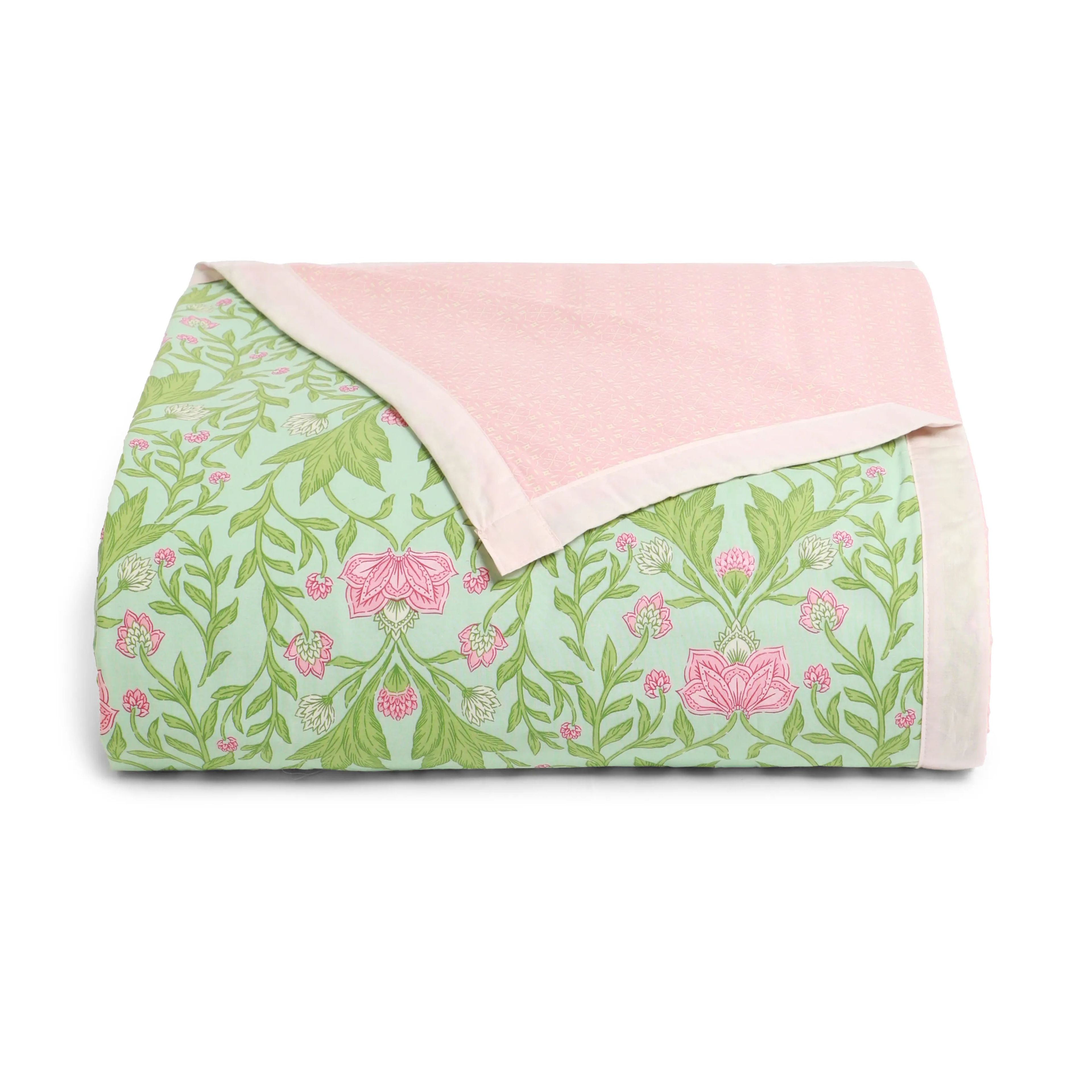 Chippa Lane | Contemporary Indian Print Design Coordinated Bedding Set | Set of Bedsheet & Dohar-Sage Mint