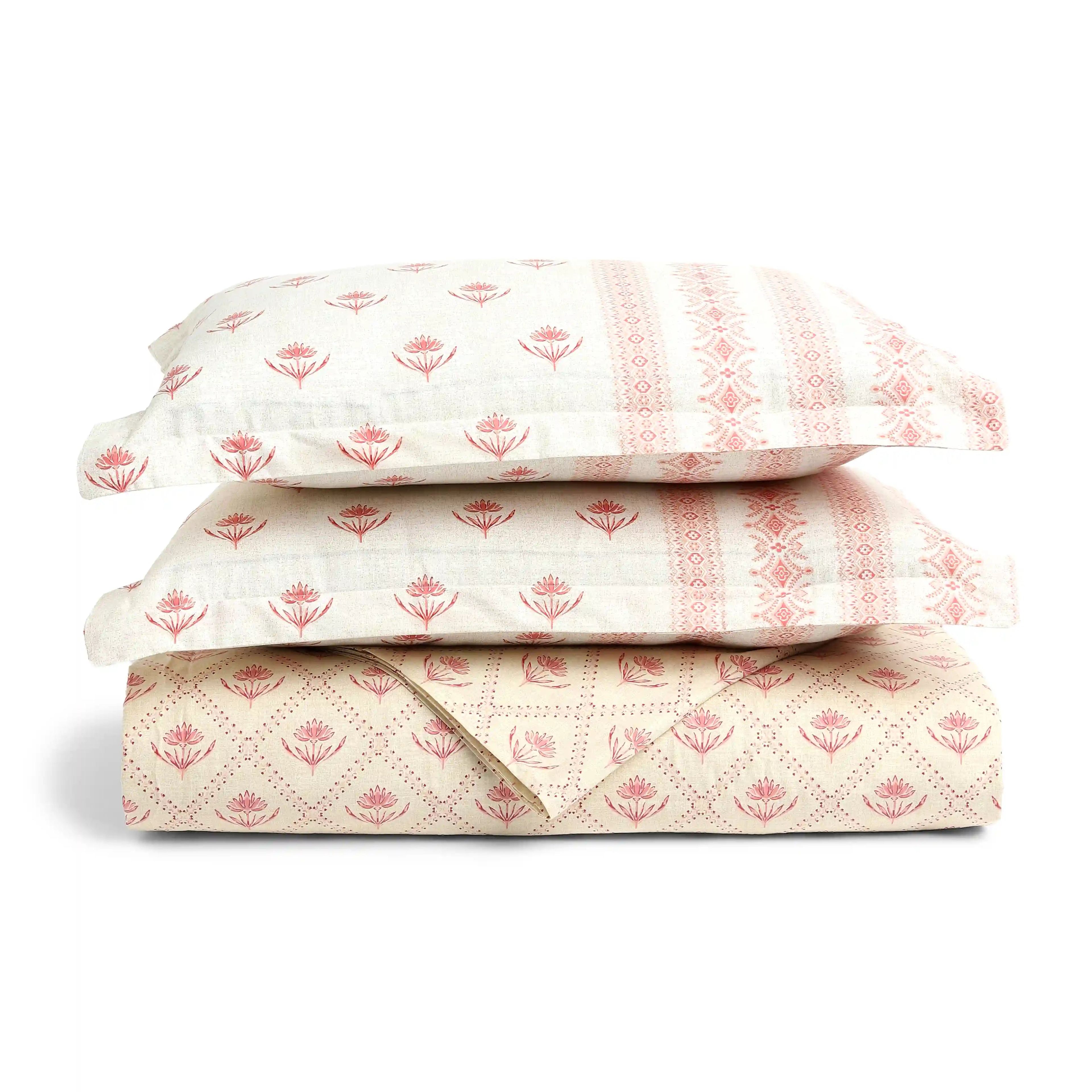 Chippa Lane | Contemporary Indian Print Design Coordinated Bedding Set | Set of Bedsheet & Dohar-Red