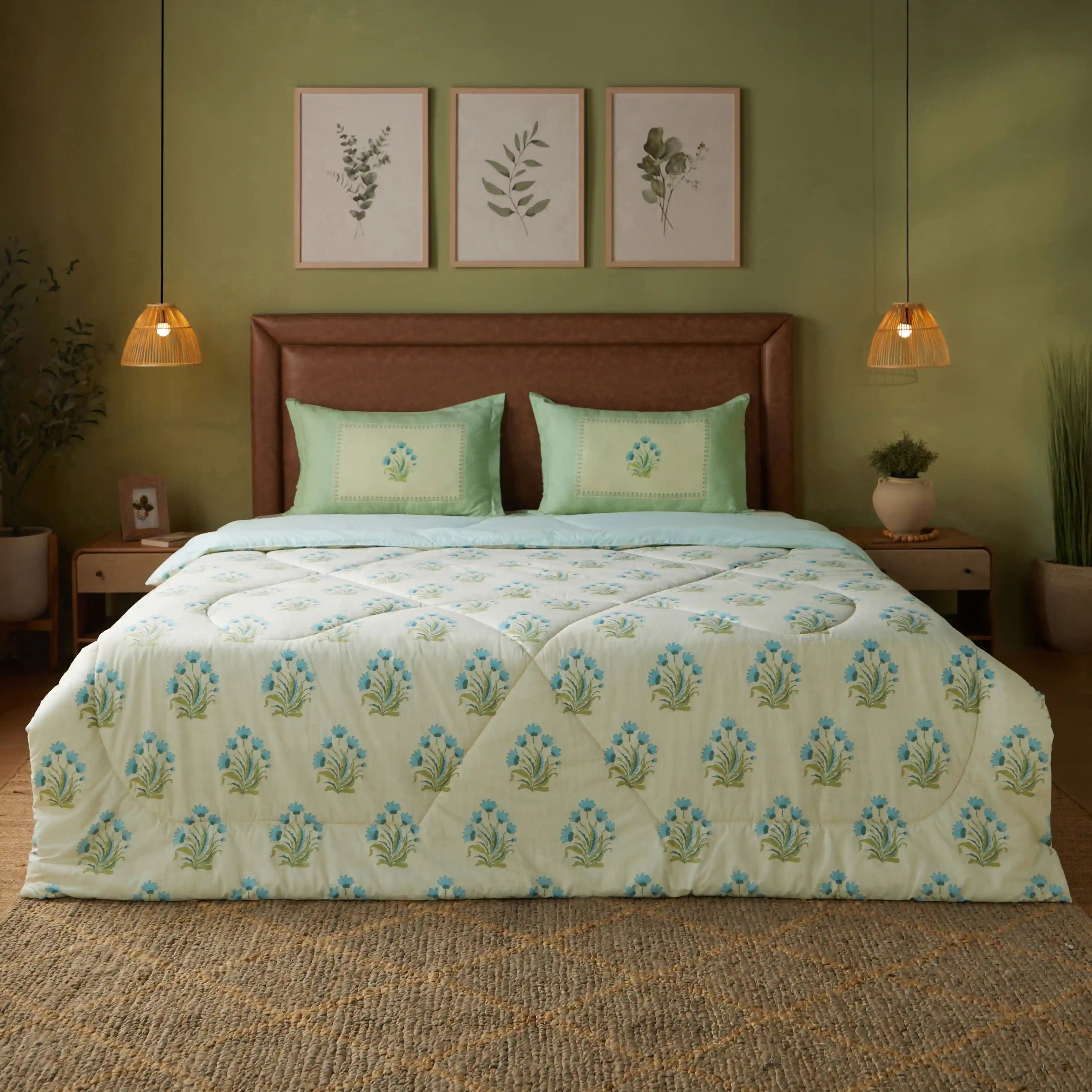 Chippa Lane | Contemporary Indian Print Design 240GSM Reversible Comforter for Extra Warmth-Indian Sage