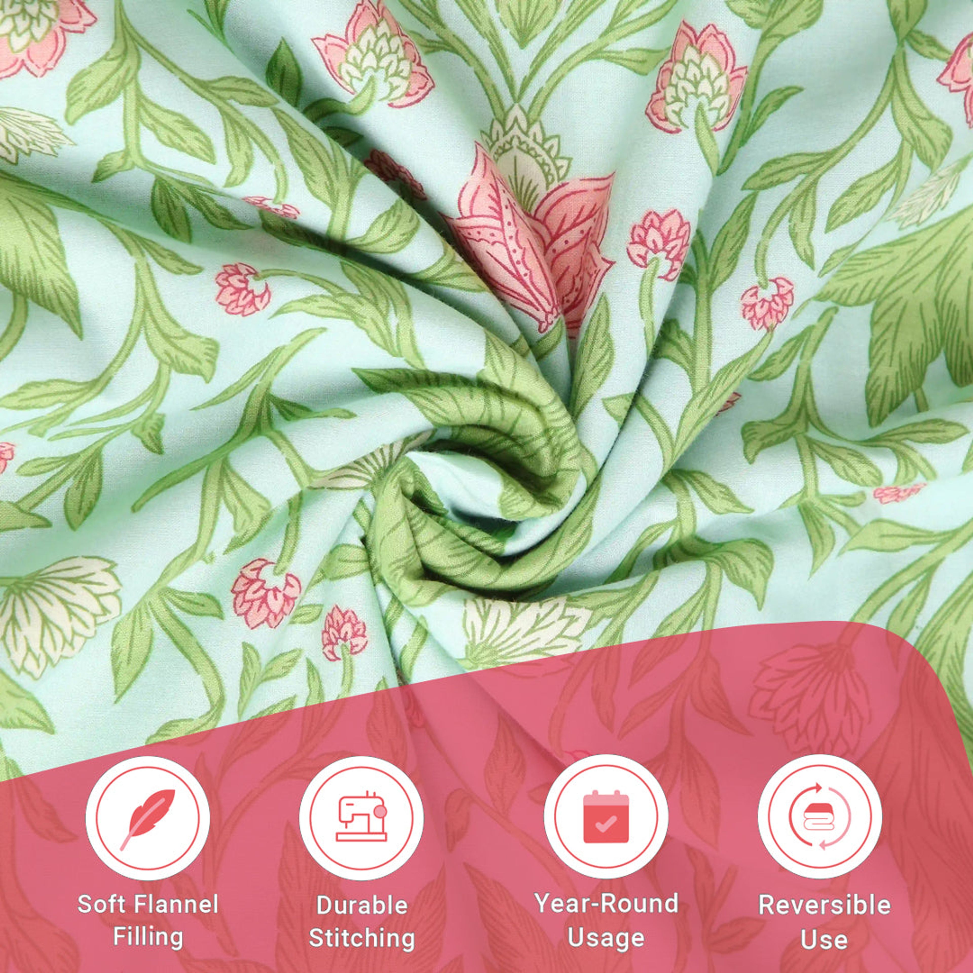 Chippa Lane | Contemporary Indian Print Design Reversible Dohar with Super Soft Flannel Layering-Sage Mint