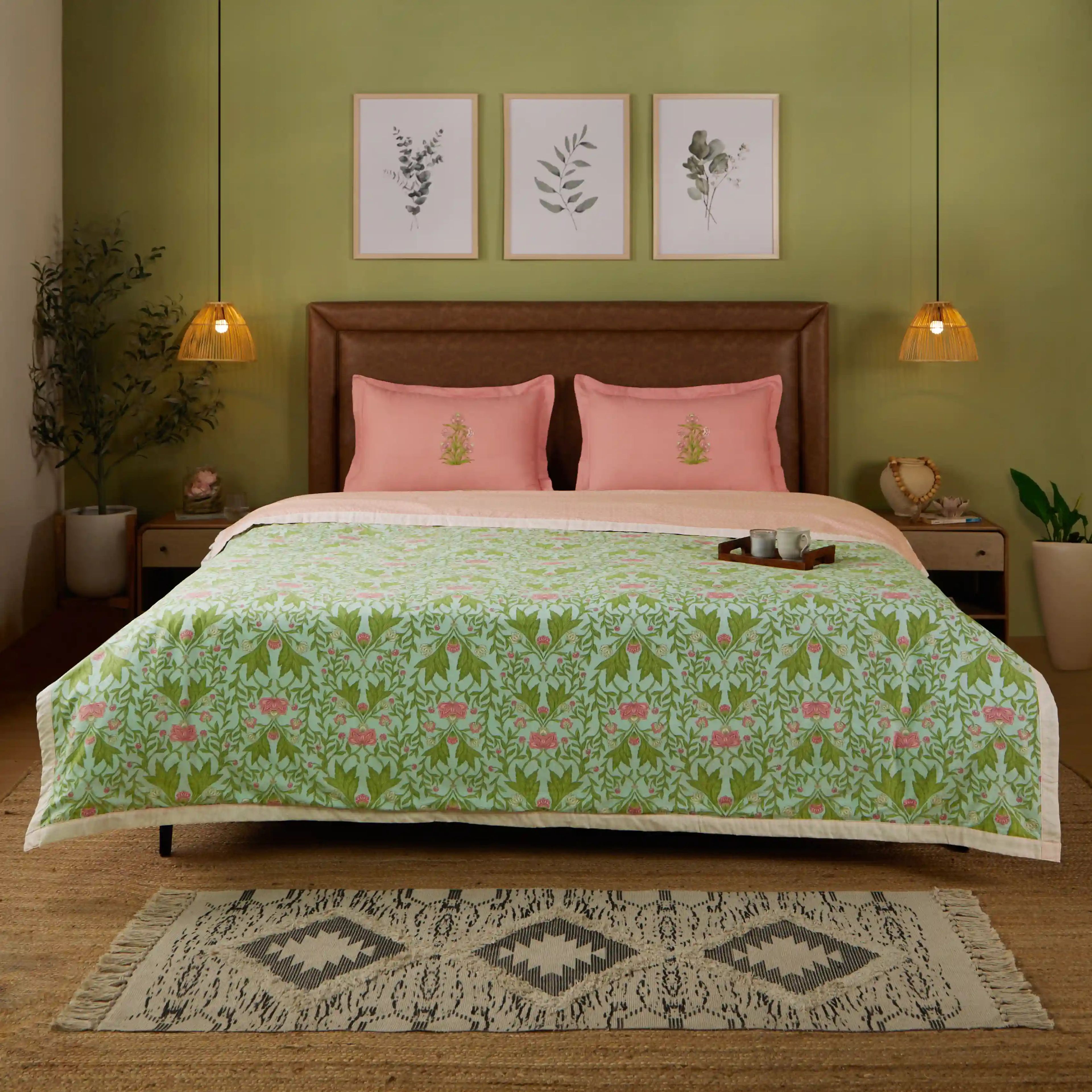 Chippa Lane | Contemporary Indian Print Design Reversible Dohar with Super Soft Flannel Layering-Sage Mint