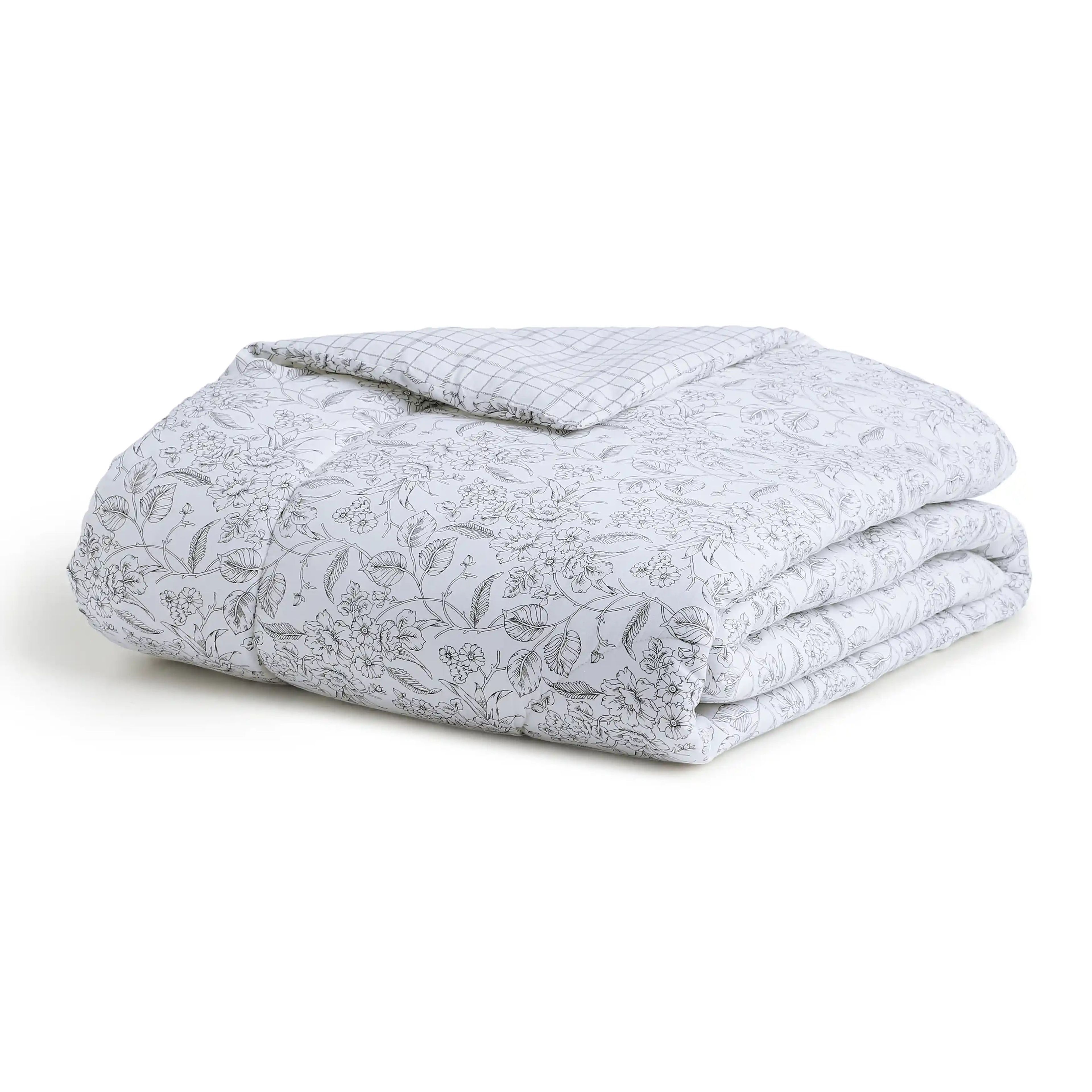 Mishella | Mix & Match Printed Coordinated Bedding Set | Set of Bedsheet & Comforter - Charcoal Bloom