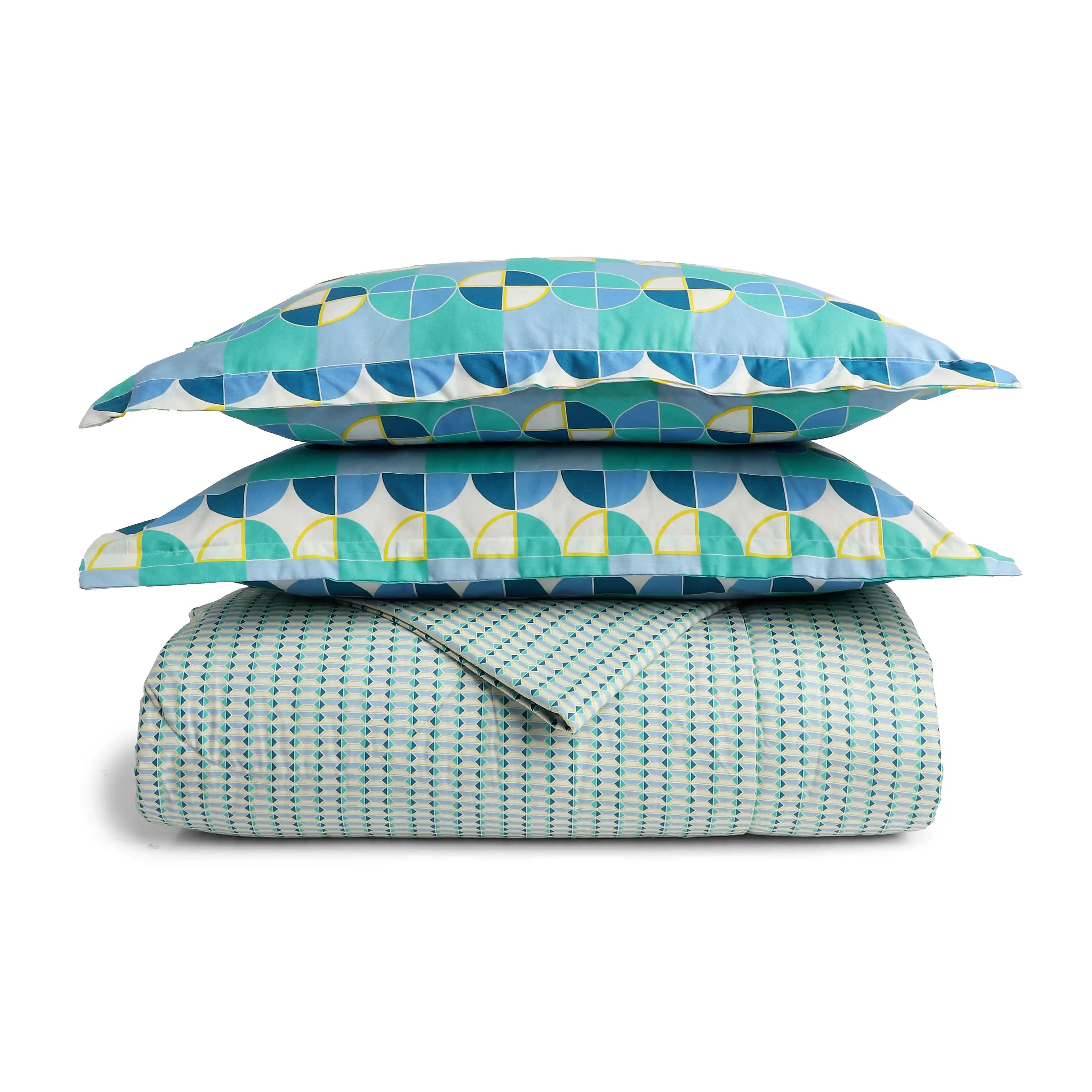 Mishella | Mix & Match Printed Coordinated Bedding Set | Set of Bedsheet & Comforter - Kaleido Teal