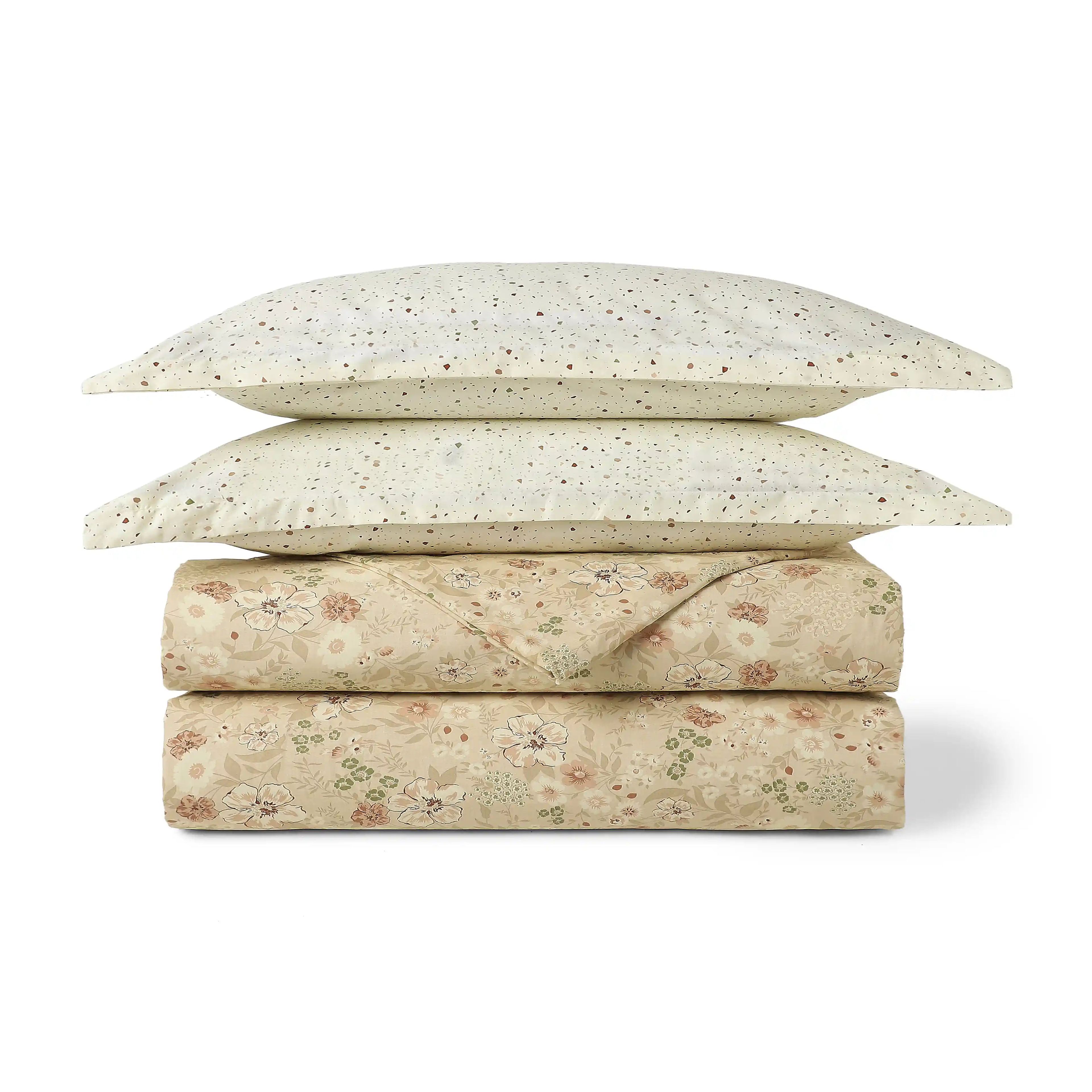 Mishella | Mix & Match Printed Coordinated Bedding Set | Set of Bedsheet & Dohars - Beige