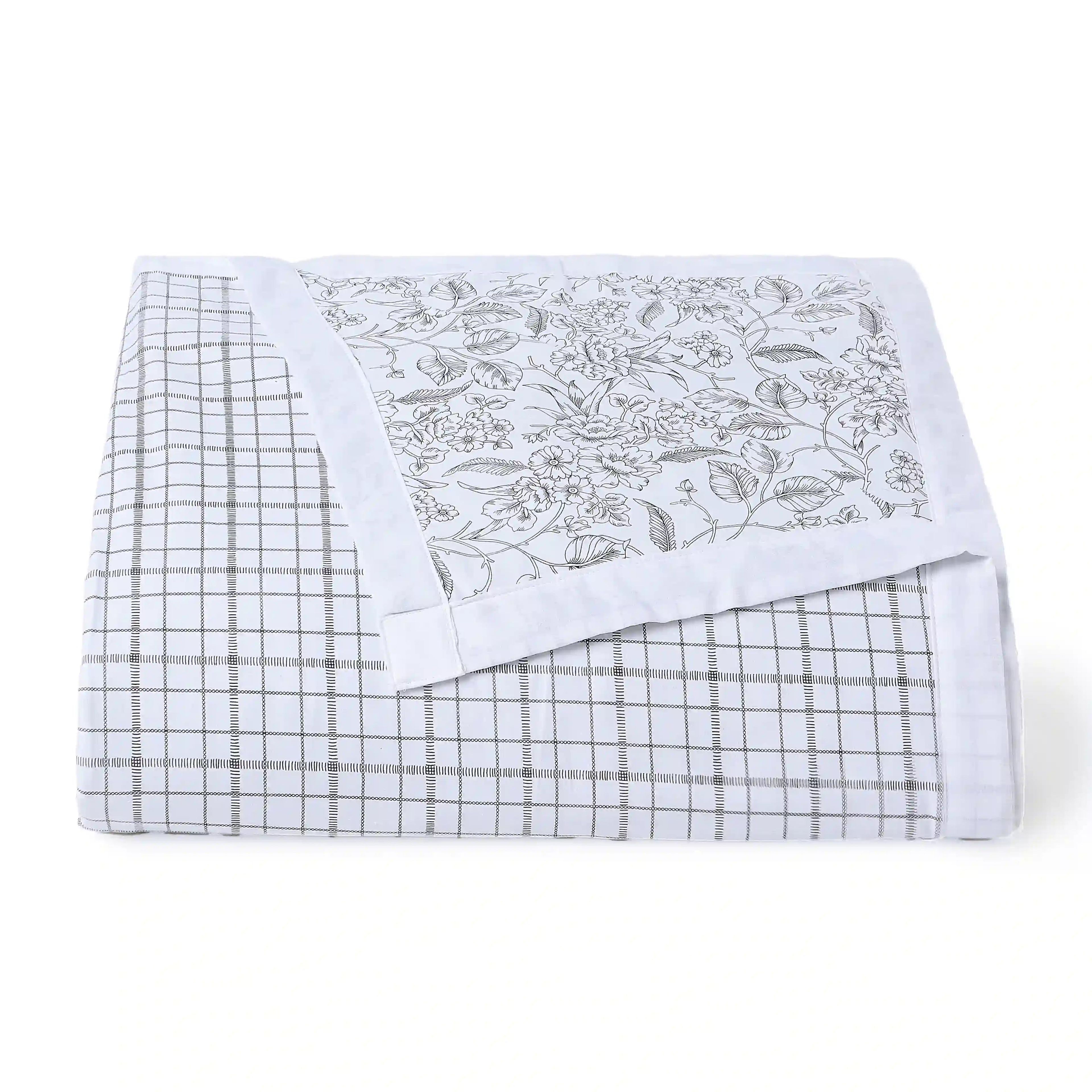 Mishella | Mix & Match Printed Coordinated Bedding Set | Set of Bedsheet & Dohar - Charcoal Checks