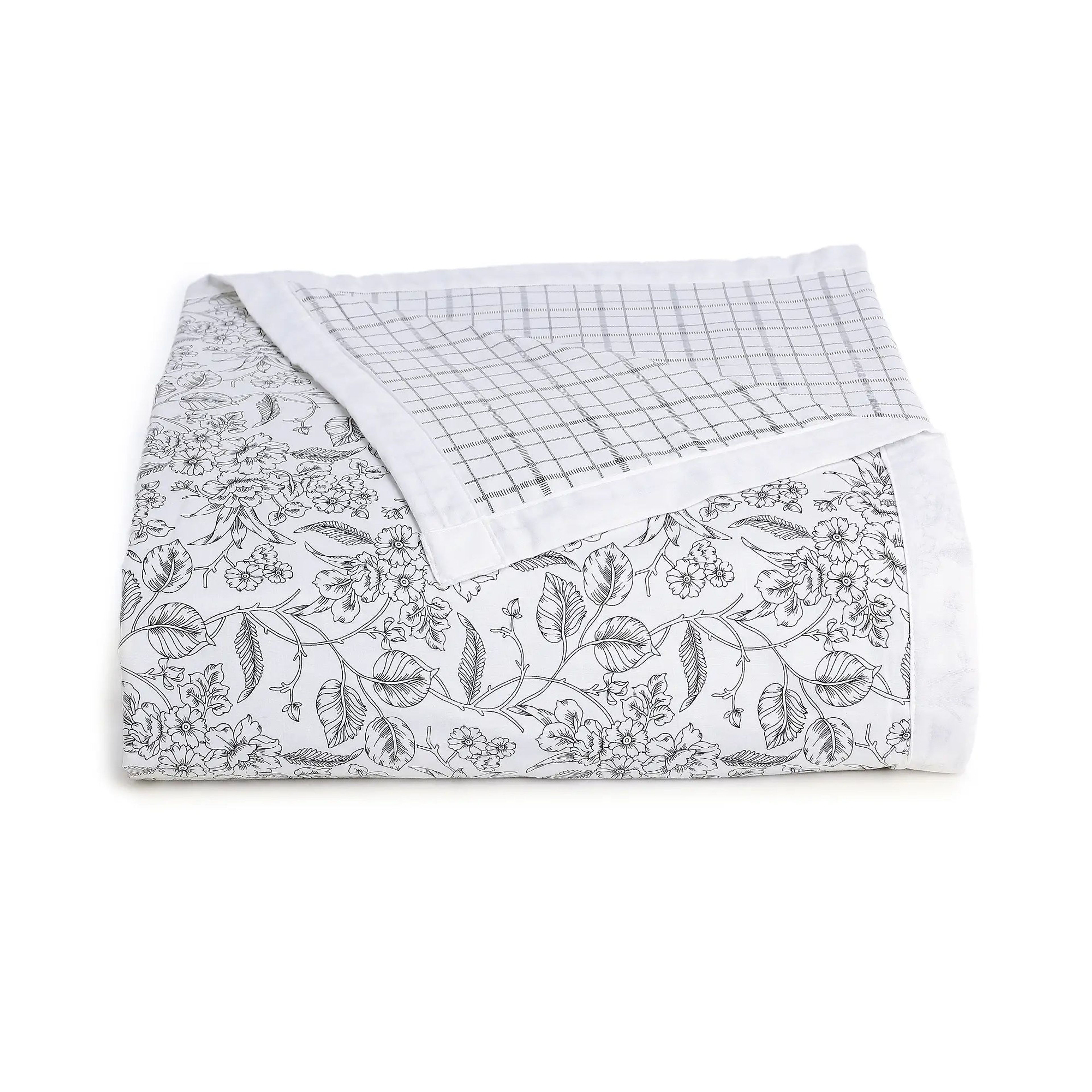 Mishella | Mix & Match Printed Coordinated Bedding Set | Set of Bedsheet & Dohar - Charcoal Bloom