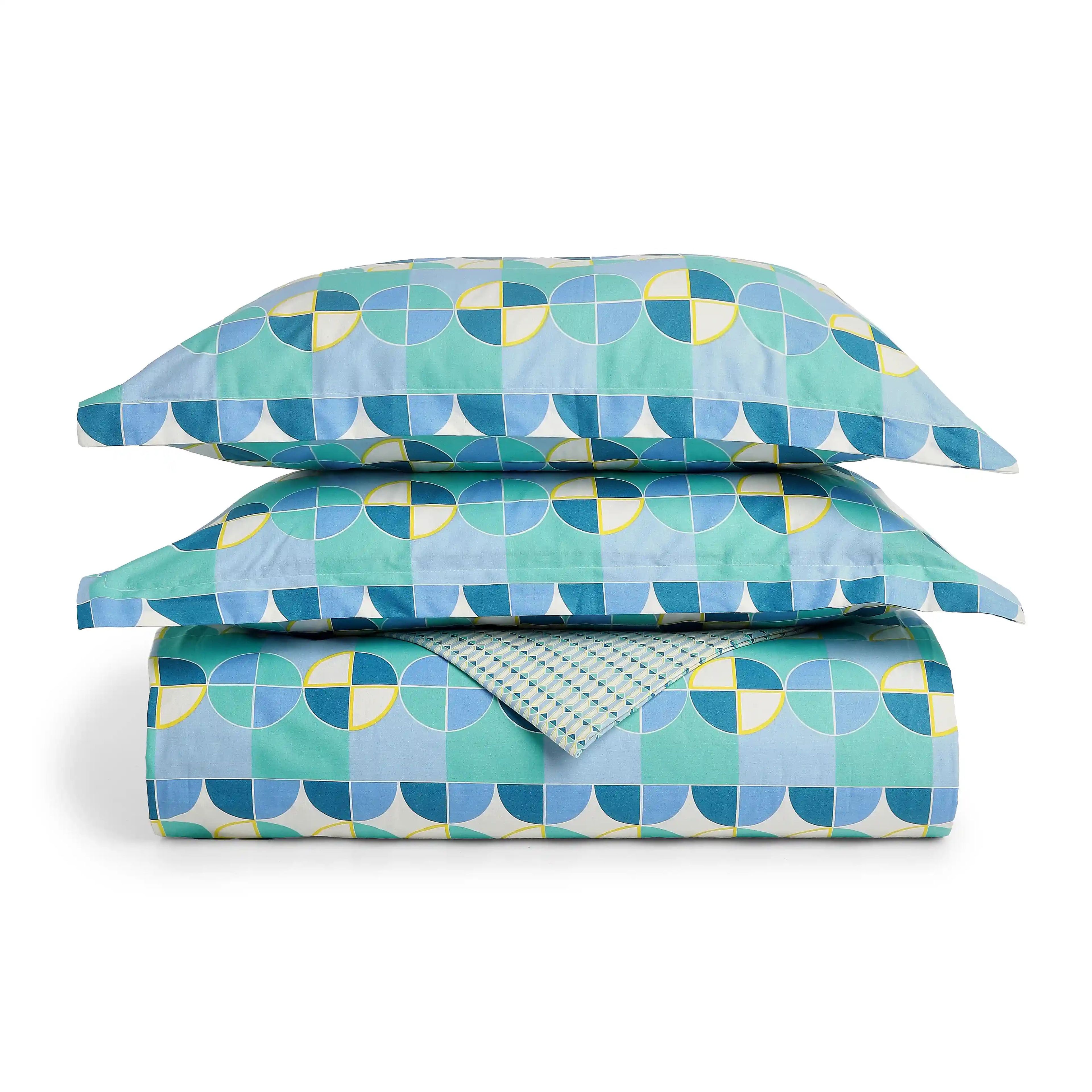 Mishella | Mix & Match Printed Coordinated Bedding Set | Set of Bedsheet & Dohar - Kaleido Teal