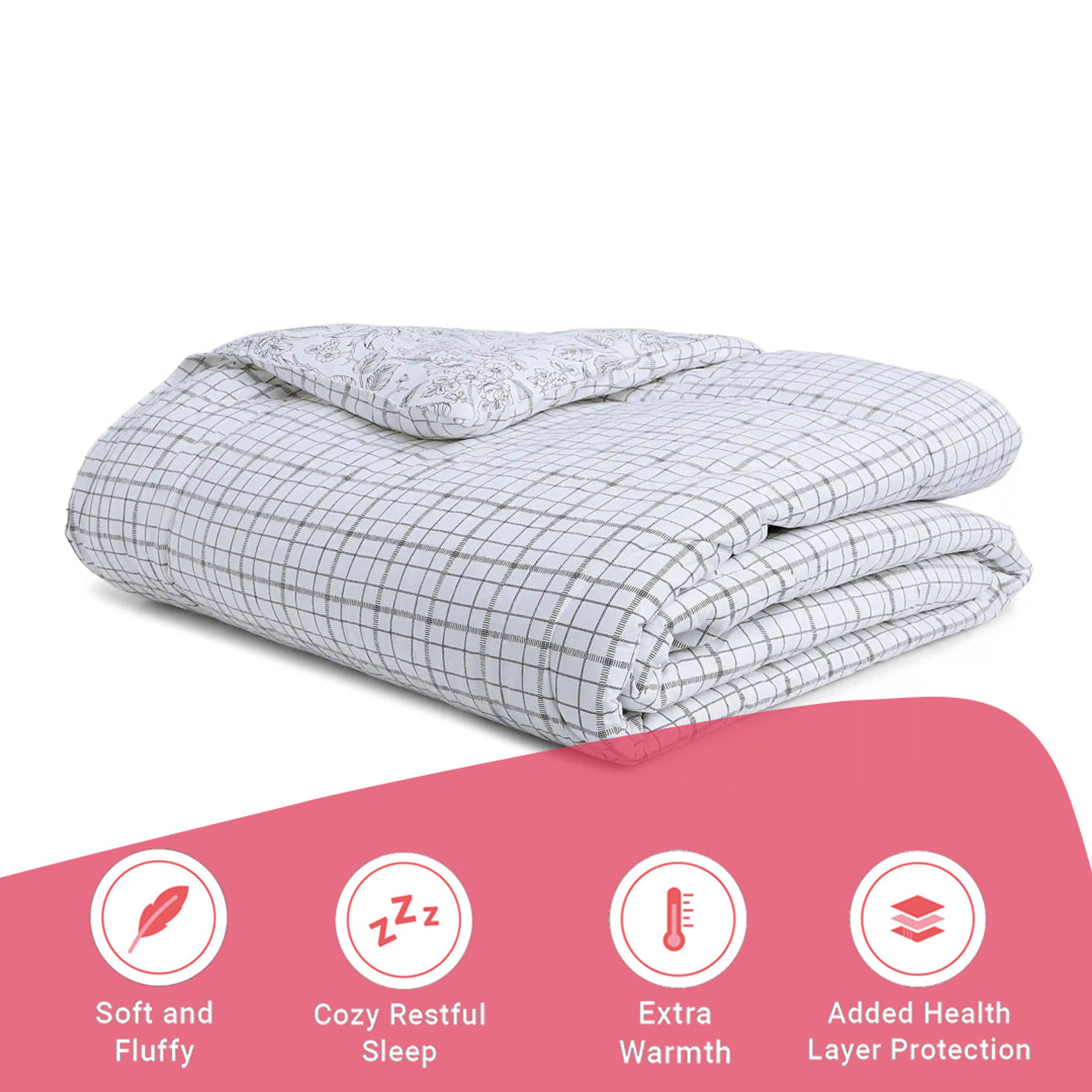 Mishella | Mix & Match Printed 120GSM Reversible Comforter - Charcoal Checks