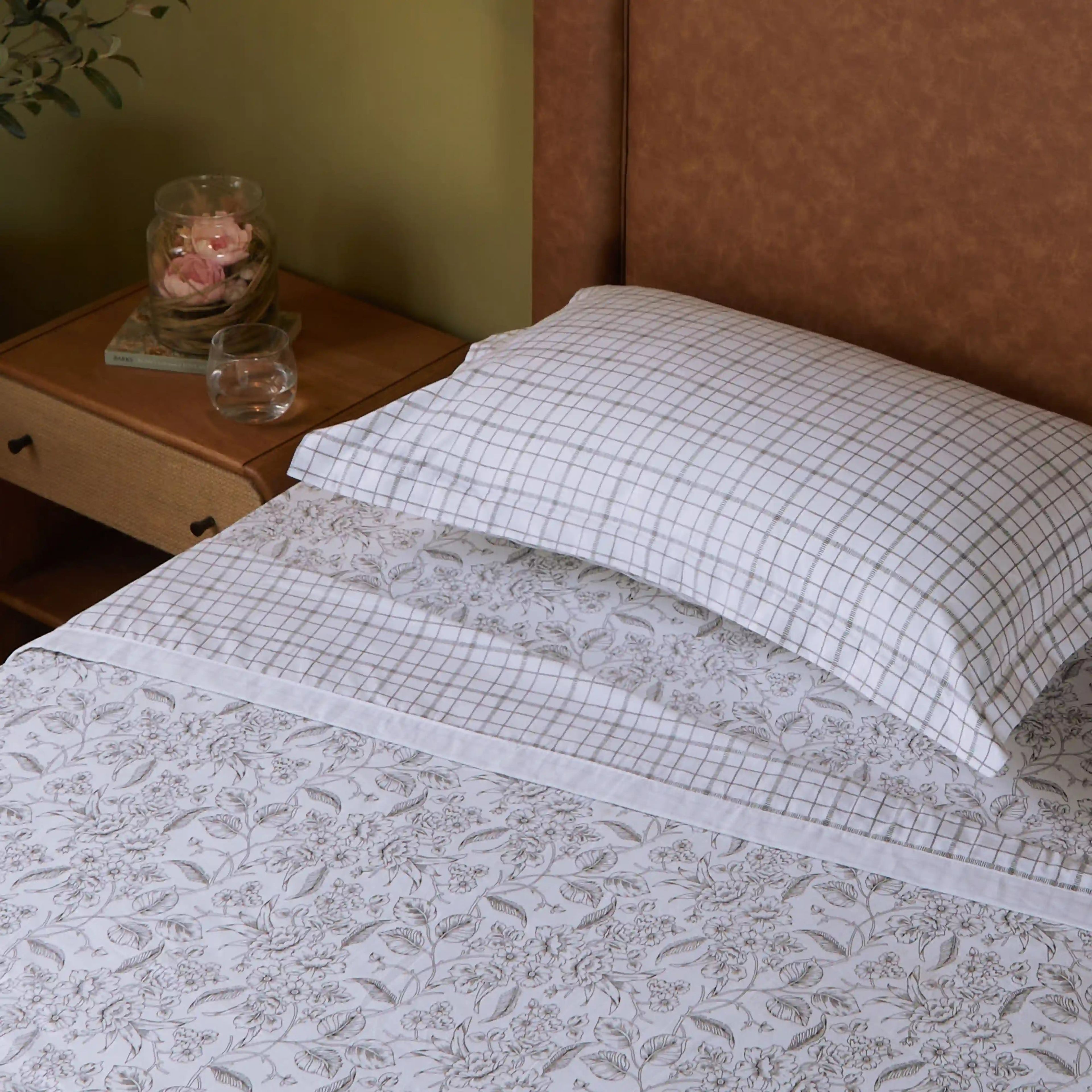 Mishella | Mix & Match Printed Reversible Dohar with Super Soft Flannel Layering - Charcoal Bloom